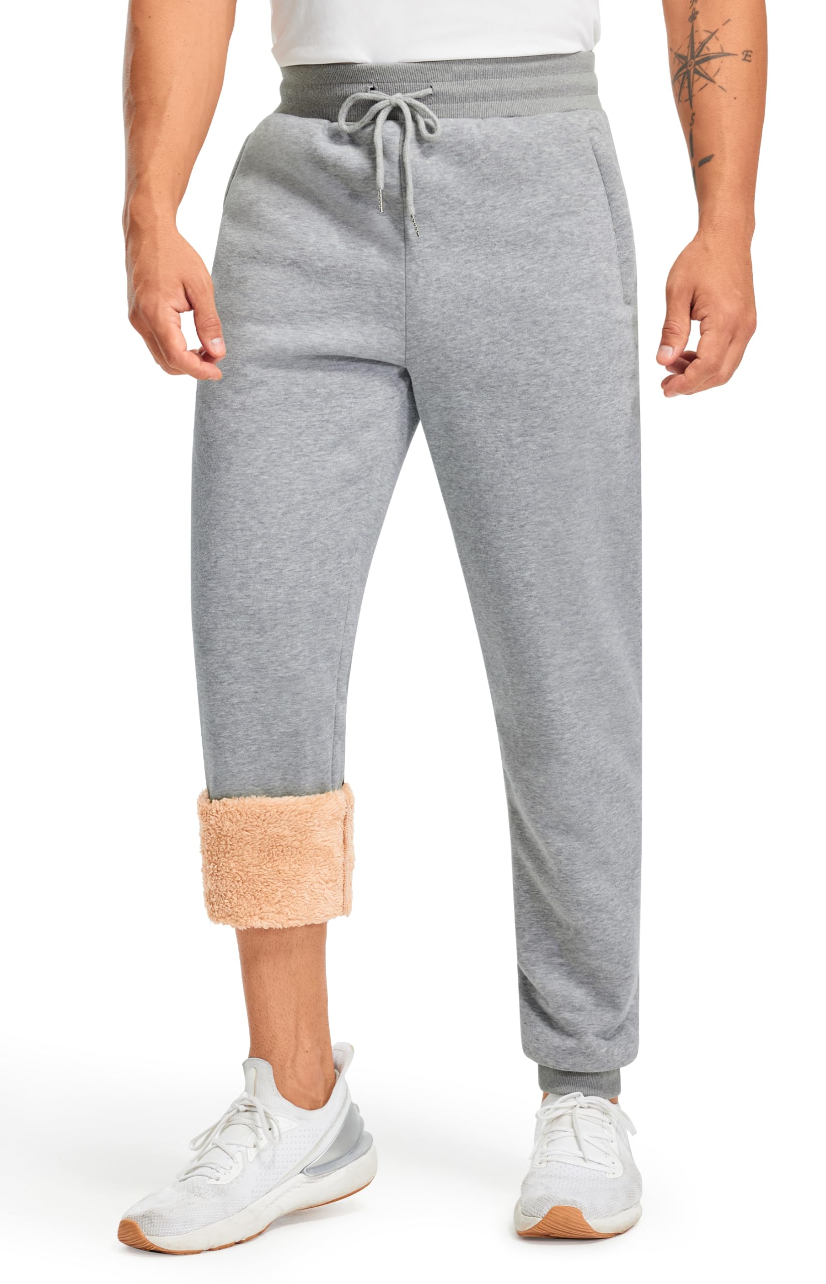 Libin Joggingbroek voor heren, wintersportbroek, thermo-gevoerde fleecebroek, dikke warme winterbroek, trainingsbroek, huisbroek met zakken met ritssluiting, donkergrijs, 3XL