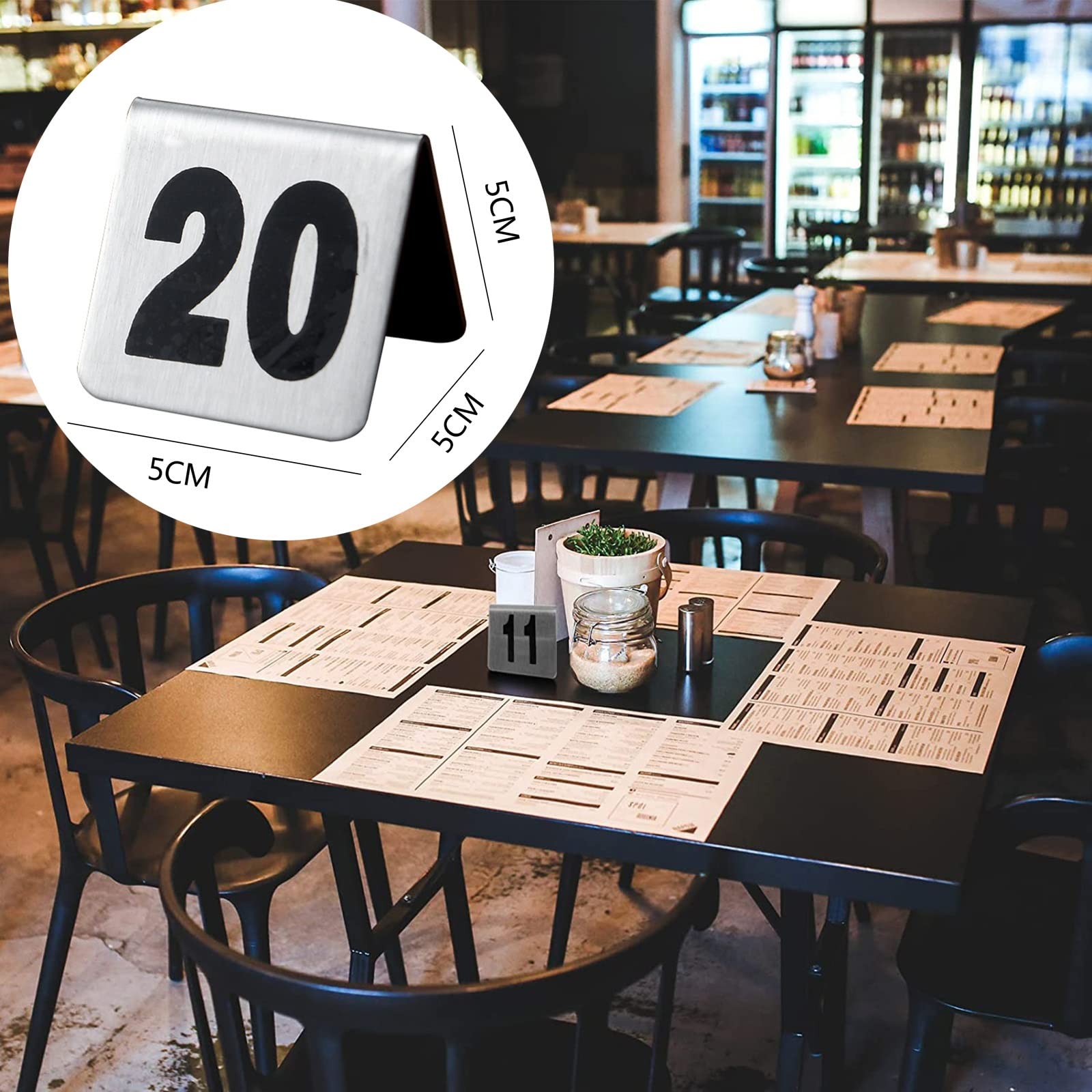portafotos para mesas， VS- Tarjetas de números de mesa apilables 1-50/100 - Estilo tienda de campaña - Digital de doble cara - Placa de letreros de mesa for restaurantes, cafeterías, clubes/1 a 100(1