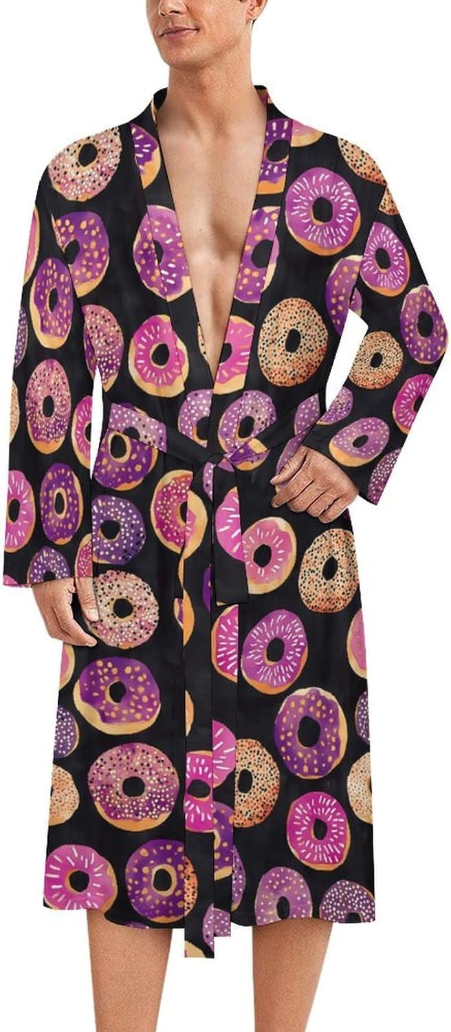 Colorful Donuts Mens Robe Long Bathrobe for Women Bath Robes Lightweight Soft Printed Sleepwear