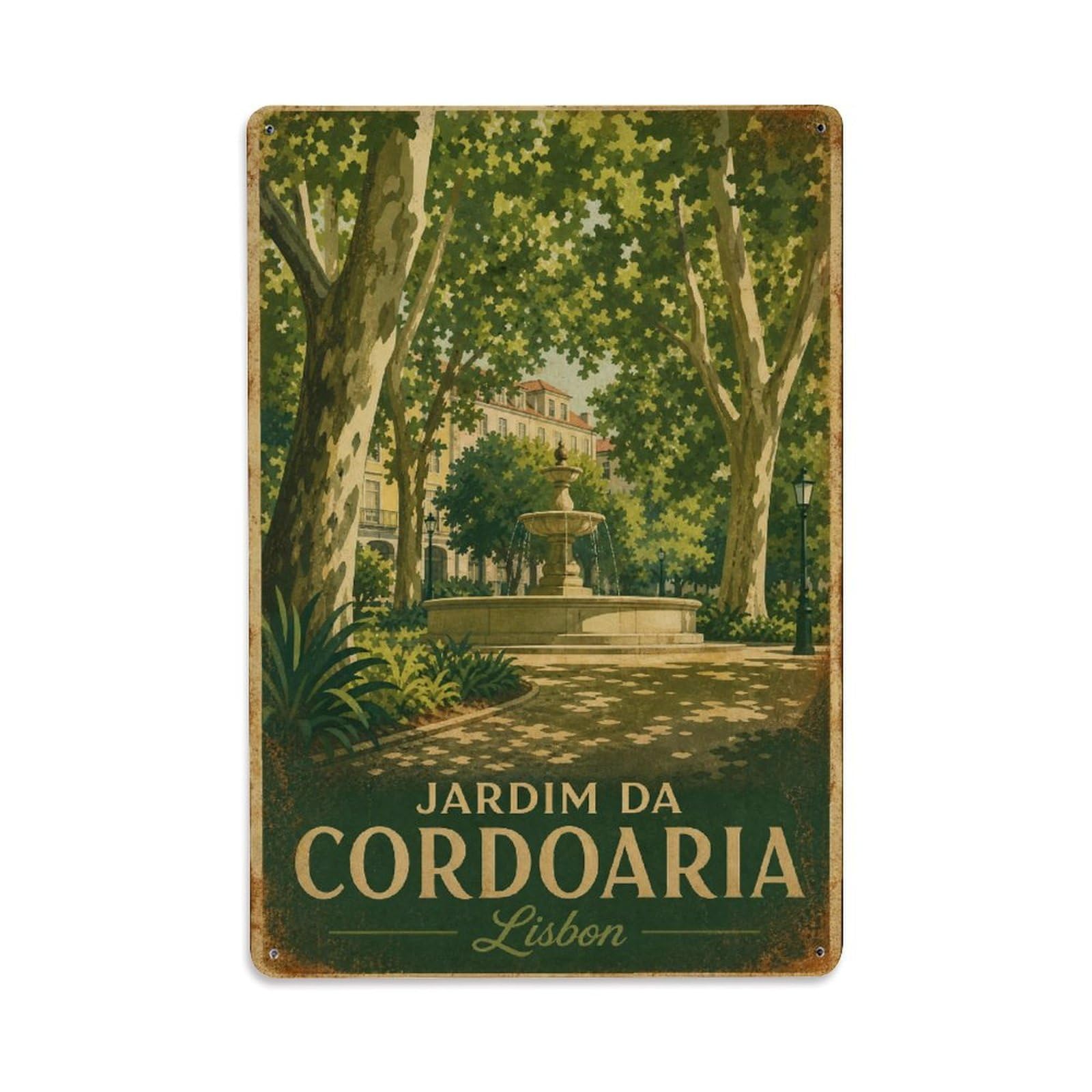 Vintage Cordoaria Garden Urban Park Portugal Metal Tin Sign