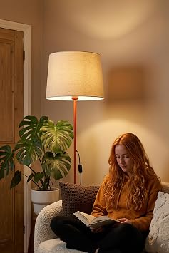 Marrien Cora Zemin Lambaderi, Kumaş Başlıklı Ayaklı Lamba ve Salon Oturma Odası Aydınlatması - Turuncu - Modern Dekoratif Yer Lambası