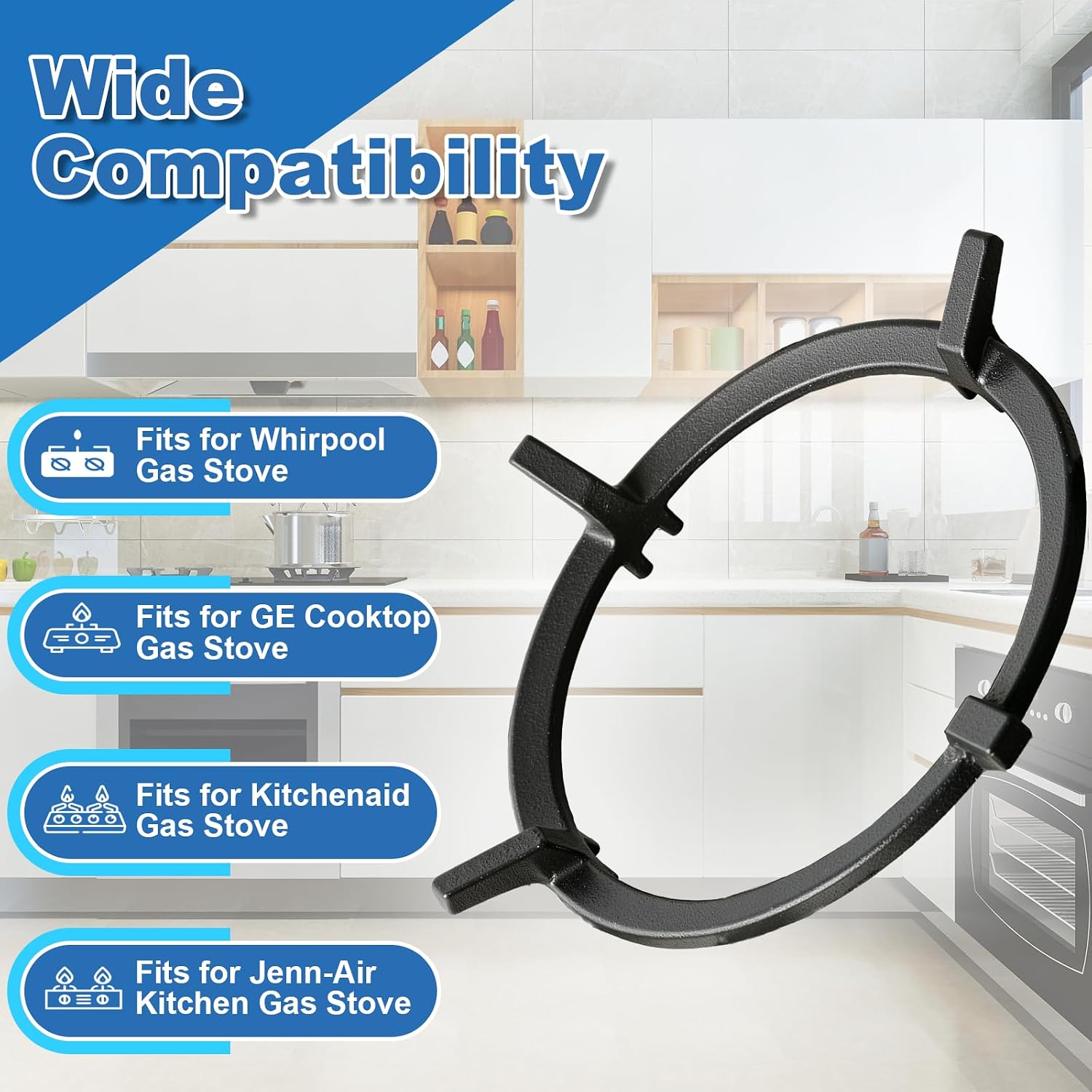 Cast Iron wok ring for Gas Stove, Non-Slip Wok Support Ring For Samsung, GE Cooktop, Whirpool, Kenmore, Kitchenaid, Jenn-Air Kitchen and More Gas Stove Stand Replacement Parts, 1 Pack