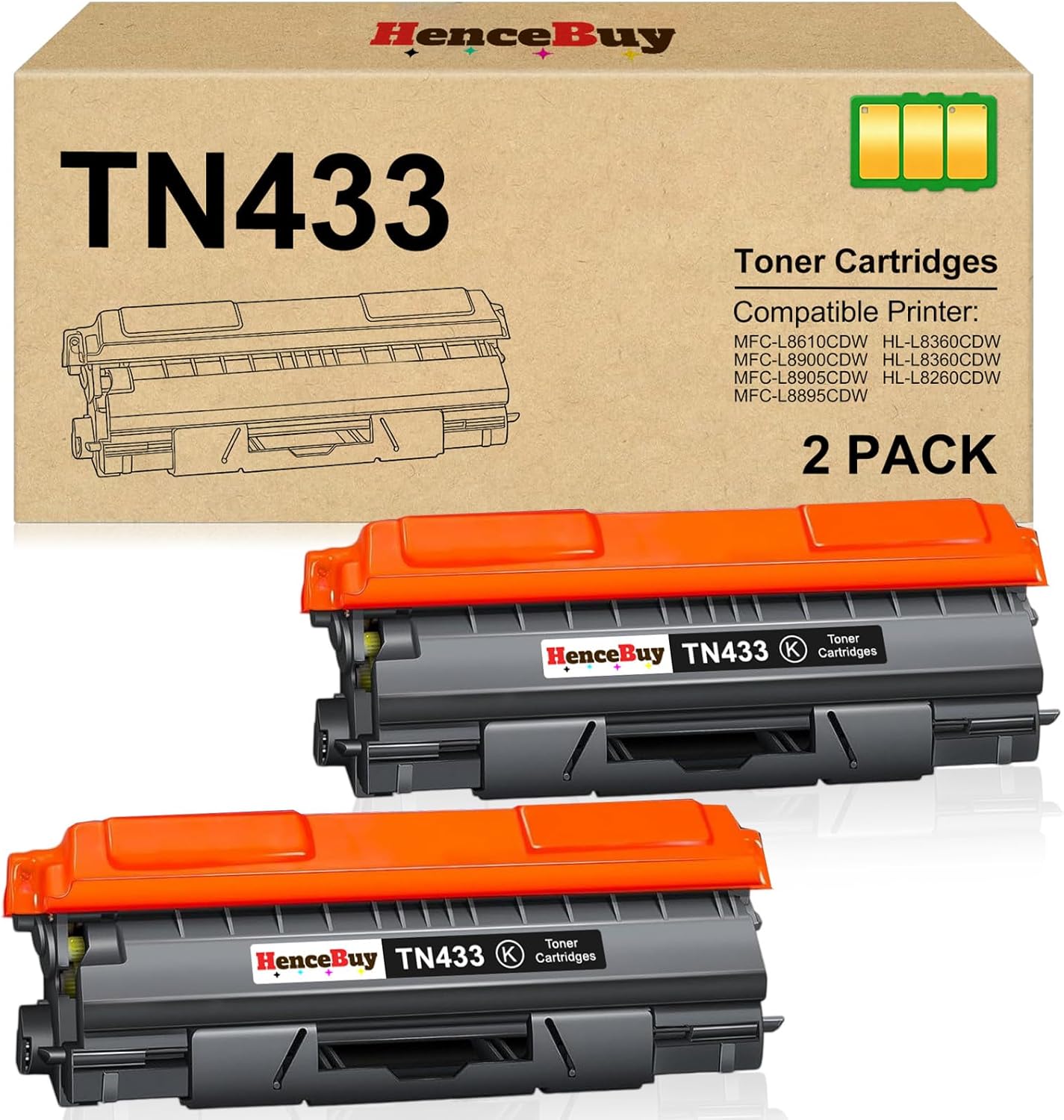 TN433 Black Toner Cartridge Replacement for Brother TN433BK TN433 TN431BK TN-433 TN436BK for Brother MFC-L8900Cdw HL-L8360CDW HL-L8260CDW MFC-L8610CDW MFC-L8690CDW Printer (2Pack)