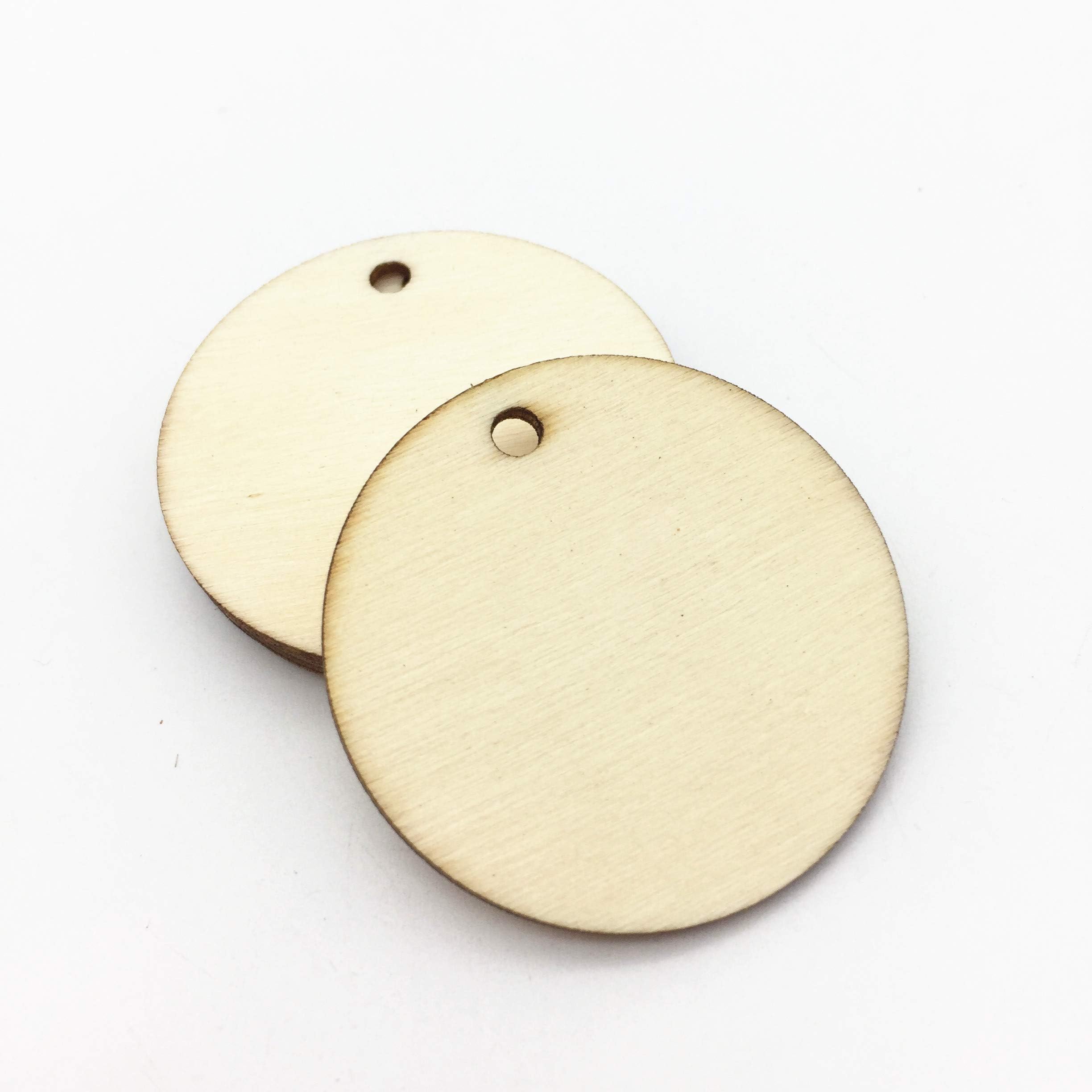 URIMPAVIDO 50mm 2 inch Blank Natural Wood Round Circle Tag Pendants Round Wooden Disks with 1 Hole Favor Christmas Tags Pendant DIY Crafts Embellishments Pack of 25