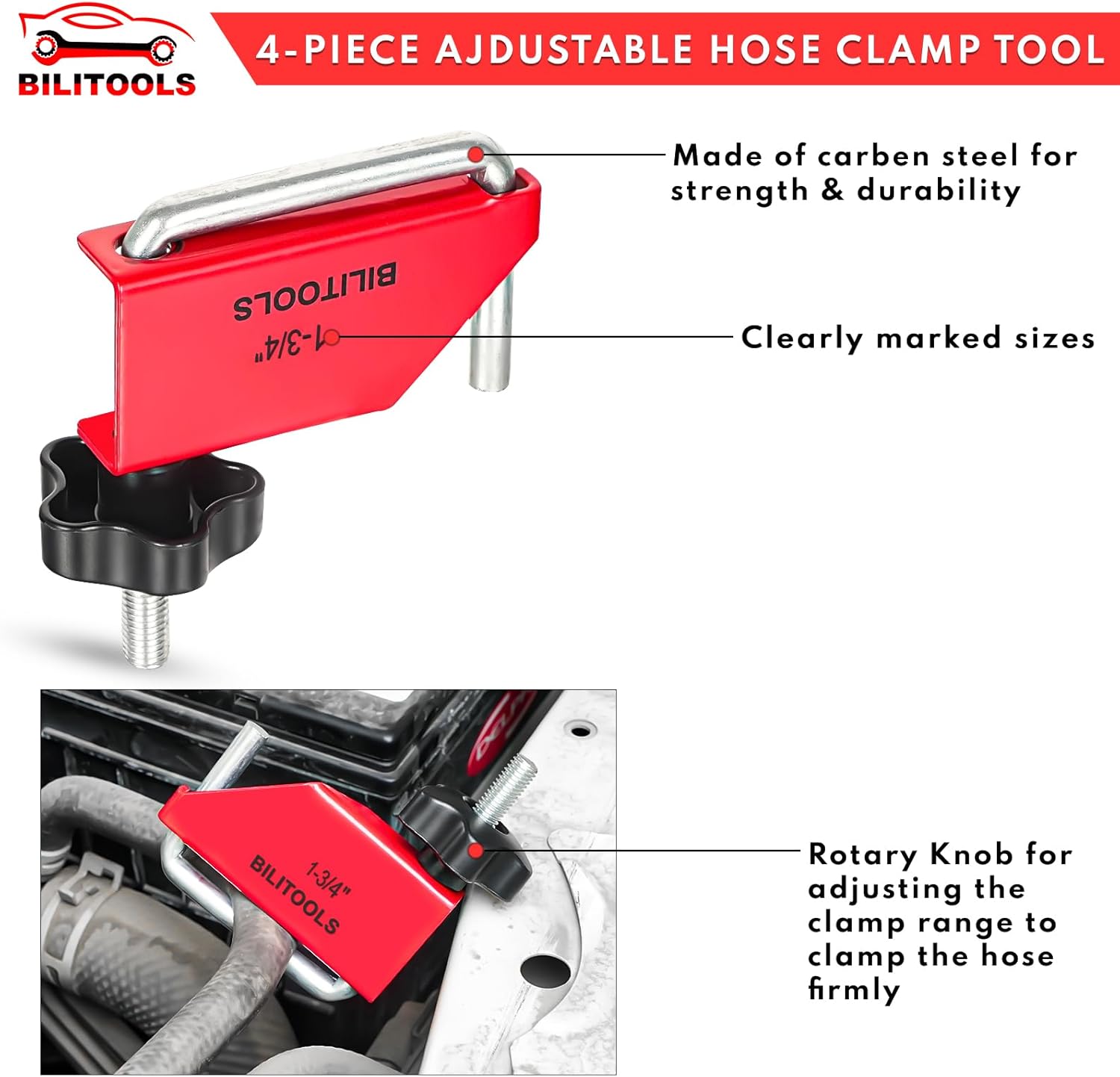 BILITOOLS 4 Piece Hose Pinch Off Pliers Clamp Pliers for Flexible Fuel Line Coolant Radiator Brake Hoses Clamp Tool etc, Without Damaging the Line