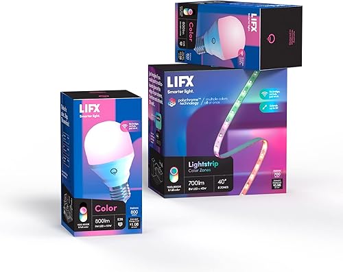 LIFX Paquete de dormitorio: con bombilla inteligente de 2 colores de 800 lúmenes y tira de luz LED inteligente de 40 ″