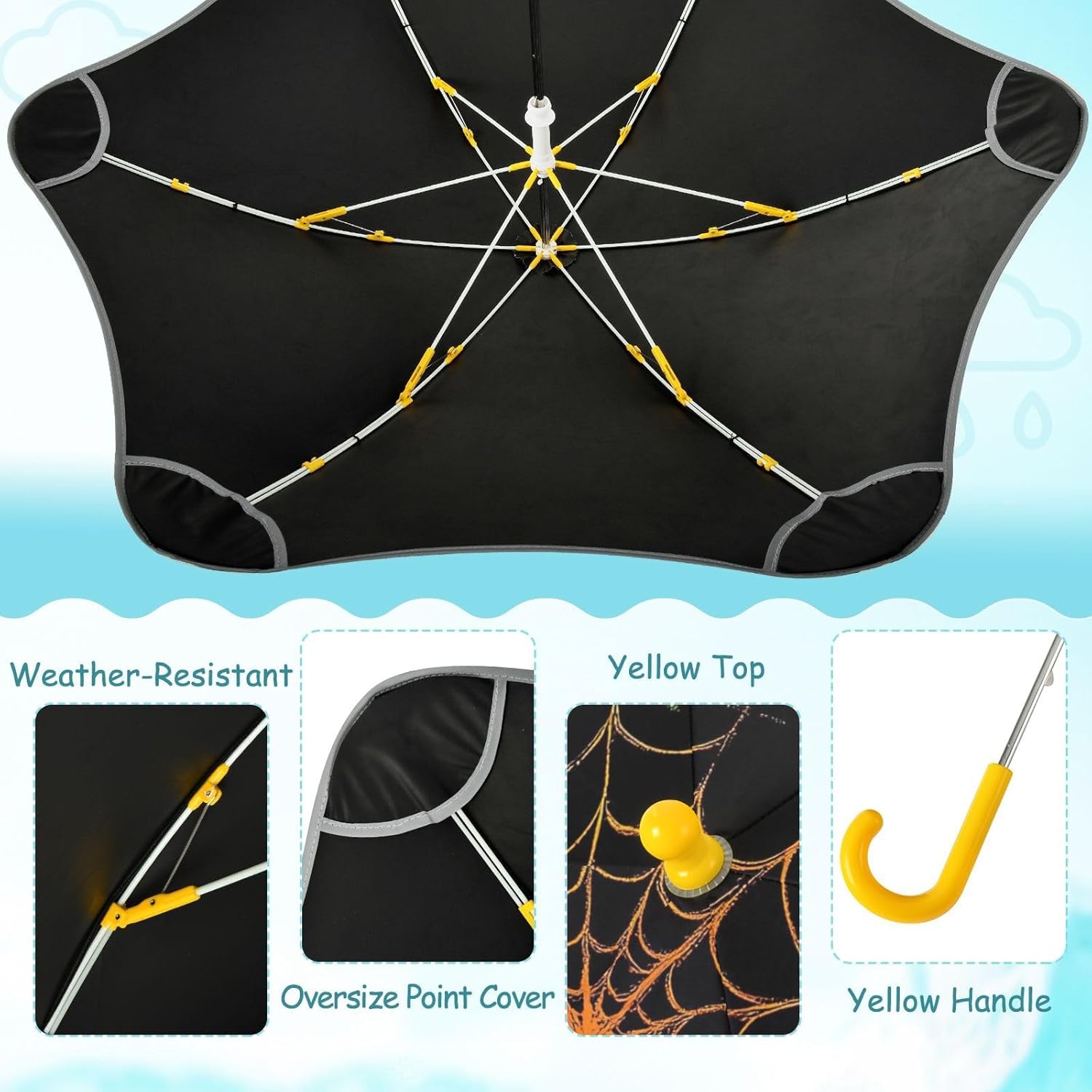 ODAWA Umbrellas for Girls Red Spiders Webs Kids Umbrellas, Windproof UV Protection Classic Stick Umbrellas
