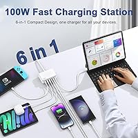 Vista 2 de USB C Fast Charger,100W GaN 6 Port Type USB C Charging Station Hub Block USBC Wall Charger Power Strip Adapter Plug Cube Brick USBC USB A for iPad