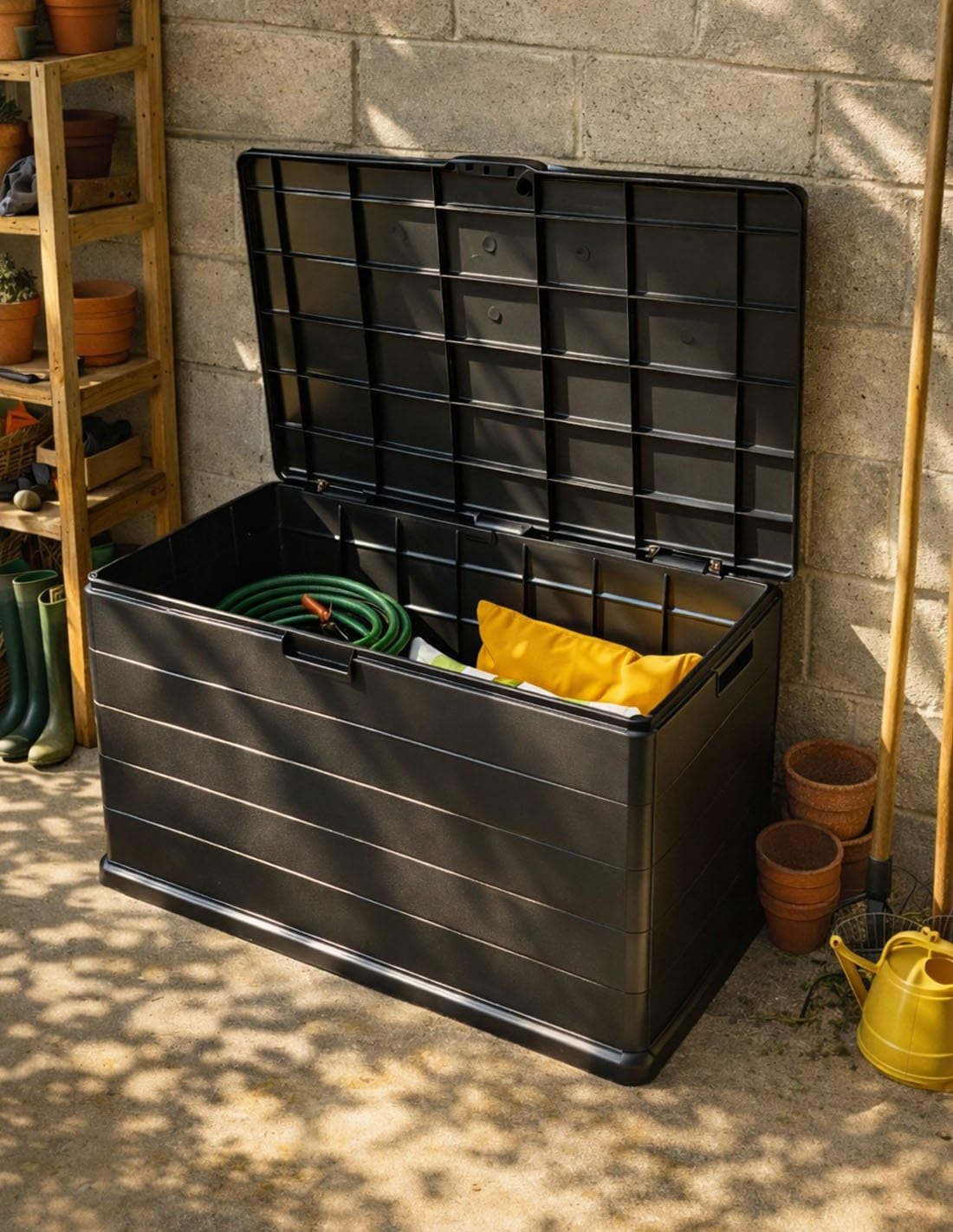 Jardin202 - Baúl Exterior Grande 170L / 340L de Resina para Jardín y Terraza | Arcón de Almacenaje | Impermeable | Resistente UV | Antracita | 170 L - 4
