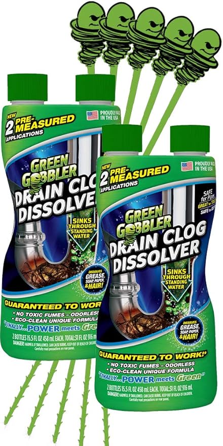 Amazon Com Green Gobbler Liquid Hair And Grease Drain Clog Remover 2 Pack 5 Pack Of Hair Snake Tools Drain Cleaner Toilet Clog Remover Drain Opener Health Household