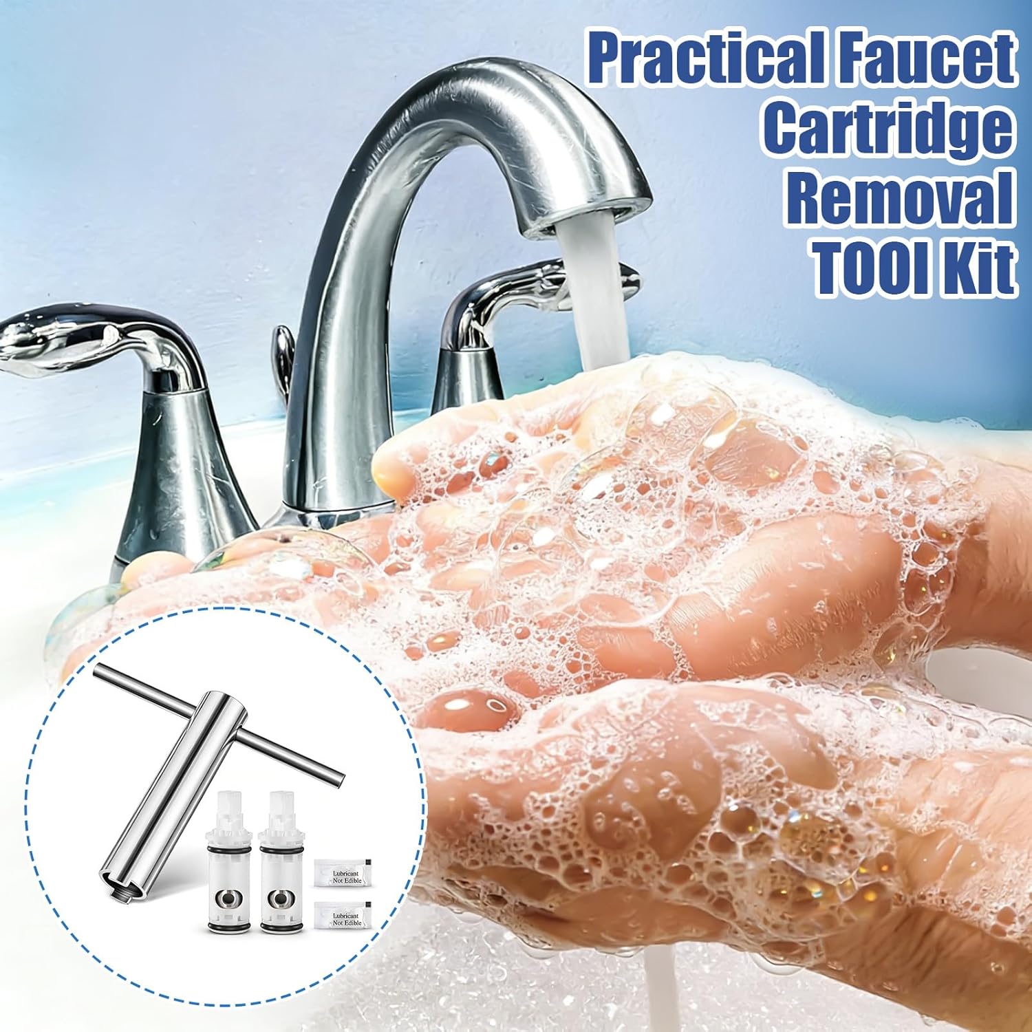 Enhon 3 Pcs Faucet Cartridge Replacement Kit Compatible with Moen 1224 1224B Cartridge Retainer Removal Tool for Double Handle Tub Shower, Faucet Bathtub Valve Repair