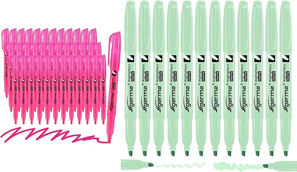 Cgerma Pink and Green Highlighters 12 Pack, Mild Pastel Color
