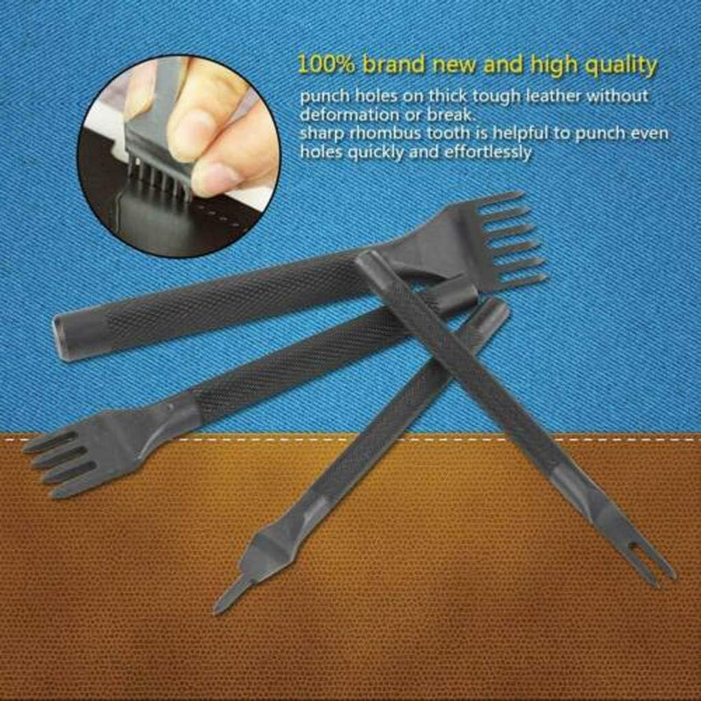 Leather Craft Tool Hole Punches 1+2+4+6 Prong Craft Kits Steel Prong Cut Round Hole Punch DIY Diamond Lacing Stitching Chisel for Leather Craft 3mm