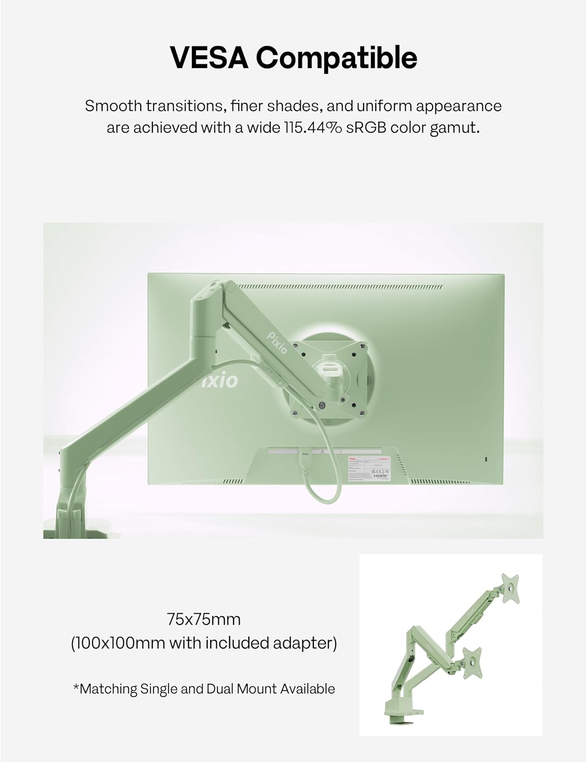 Pixio PX246 Wave Mint Green 24 inch 120Hz Refresh Rate FHD 1080p Resolution IPS Panel 4ms GTG Response Time Gaming Monitor with Adaptive Sync