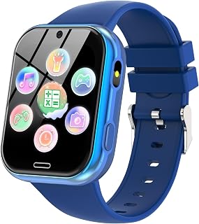Smart Watch for Kids Suitable for Boys and Girls 4-12 Years with 19 Games Camera Video Music Alarm Clock Audiobook Learn Card Calculator Educational Kids Smartwatch Toys Birthday Idea(Blue)