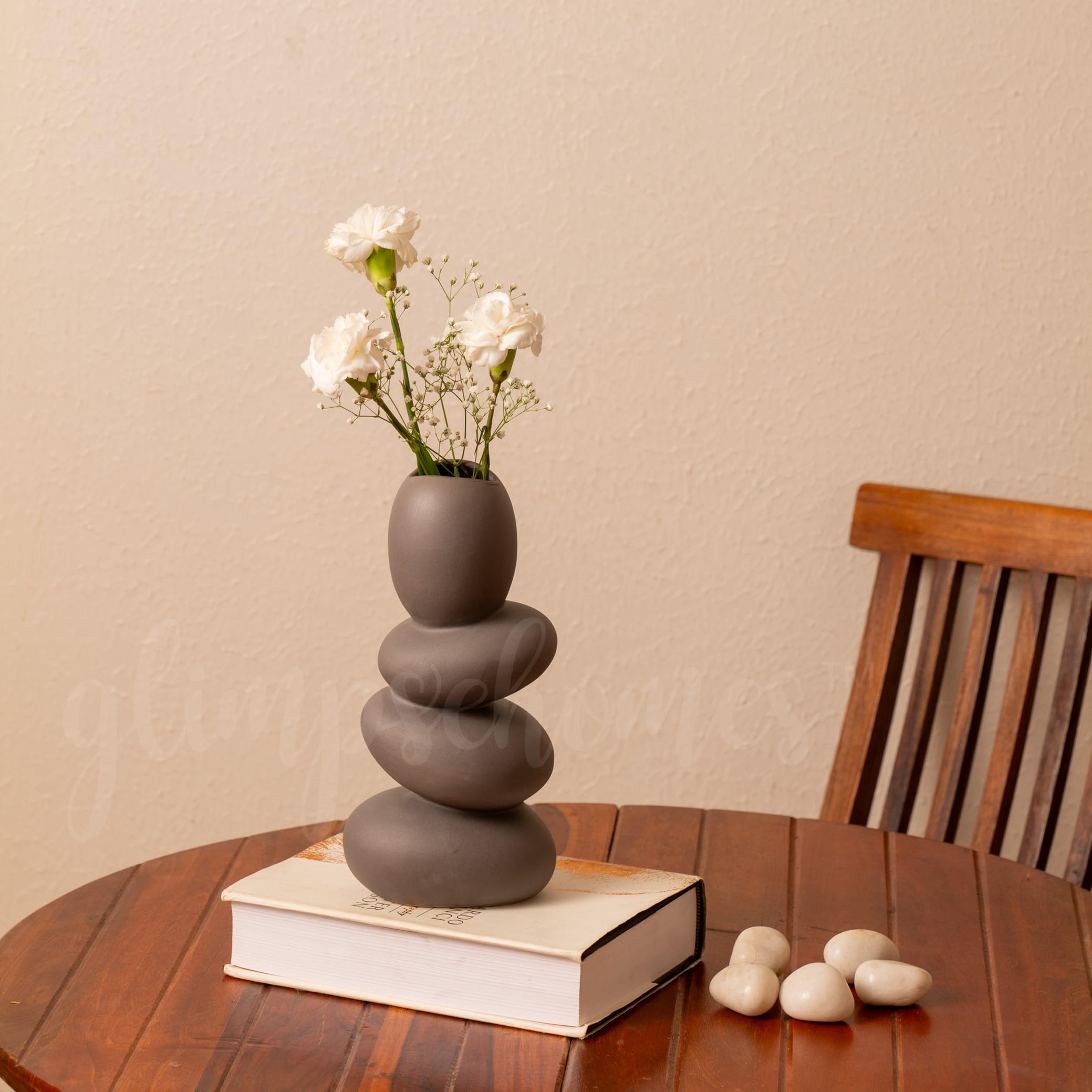 Glimpse Homes Pebble Vase | Ceramic Flower Vase | 11 inch | Greyrock (Grey)-image-4