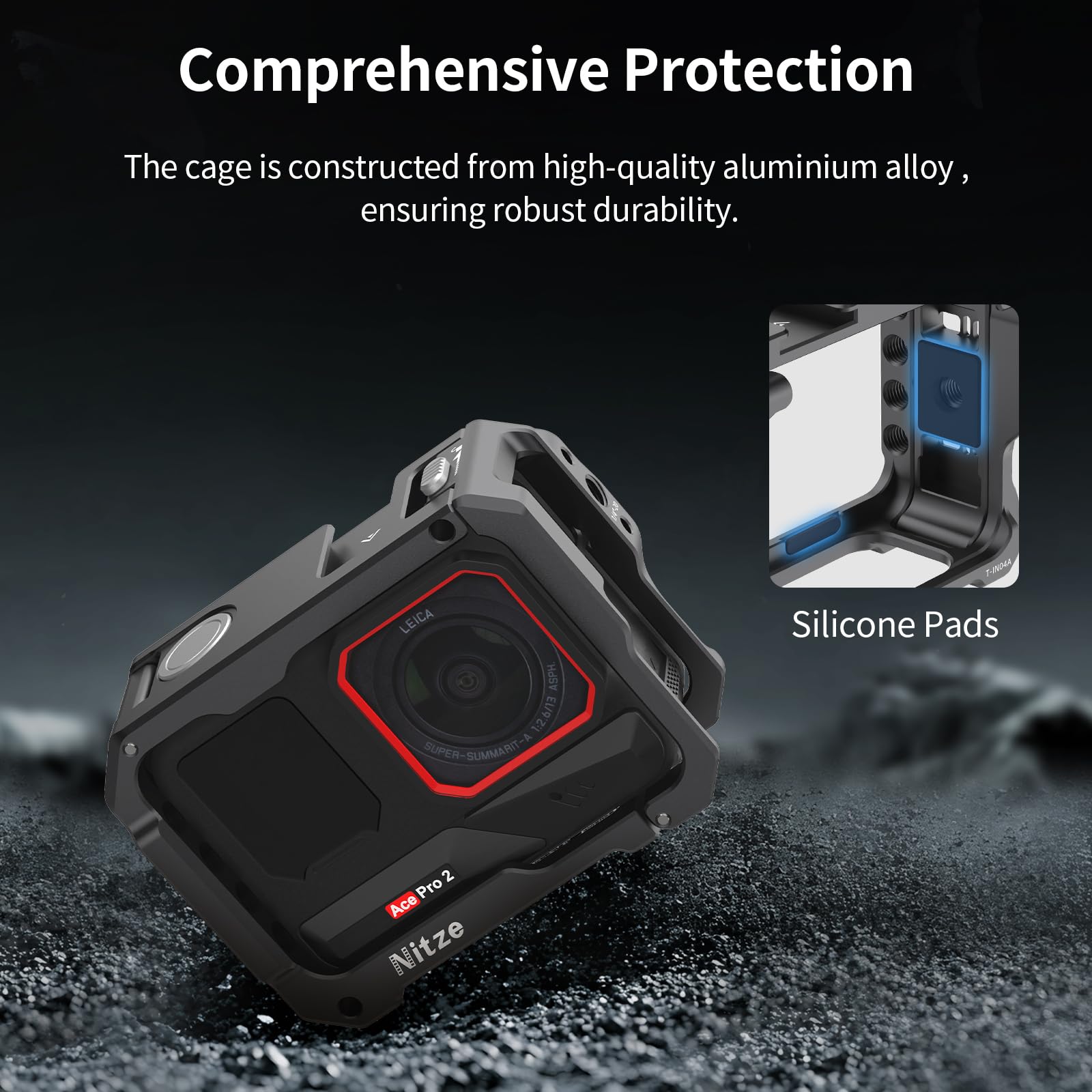 Nitze Cage pour Caméra Insta360 Ace Pro 2/ Ace Pro/Ace, Ace Pro 2 Cage avec Griffe Intégrée, Bouton d'Obturateur, Prise de Vue Verticale et Horizontale - T-IN04A