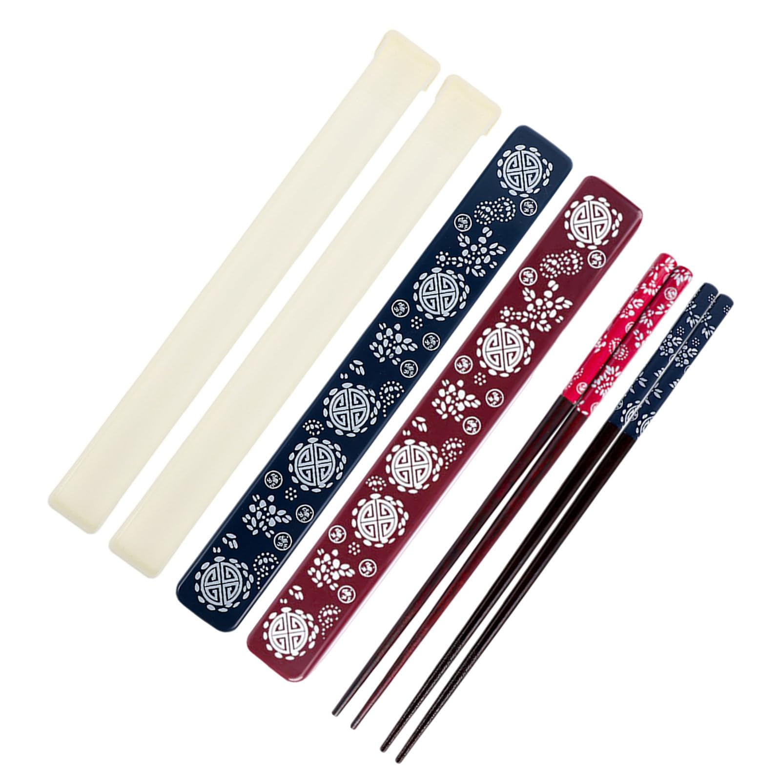 Lurrose 2 Juegos de Palillos de Madera Natural Antideslizantes con Estuches Plegables Portátiles para Sushi y Comida Asiática Caja Organizadora Compacta Roja y Azul para Viaje y Hogar