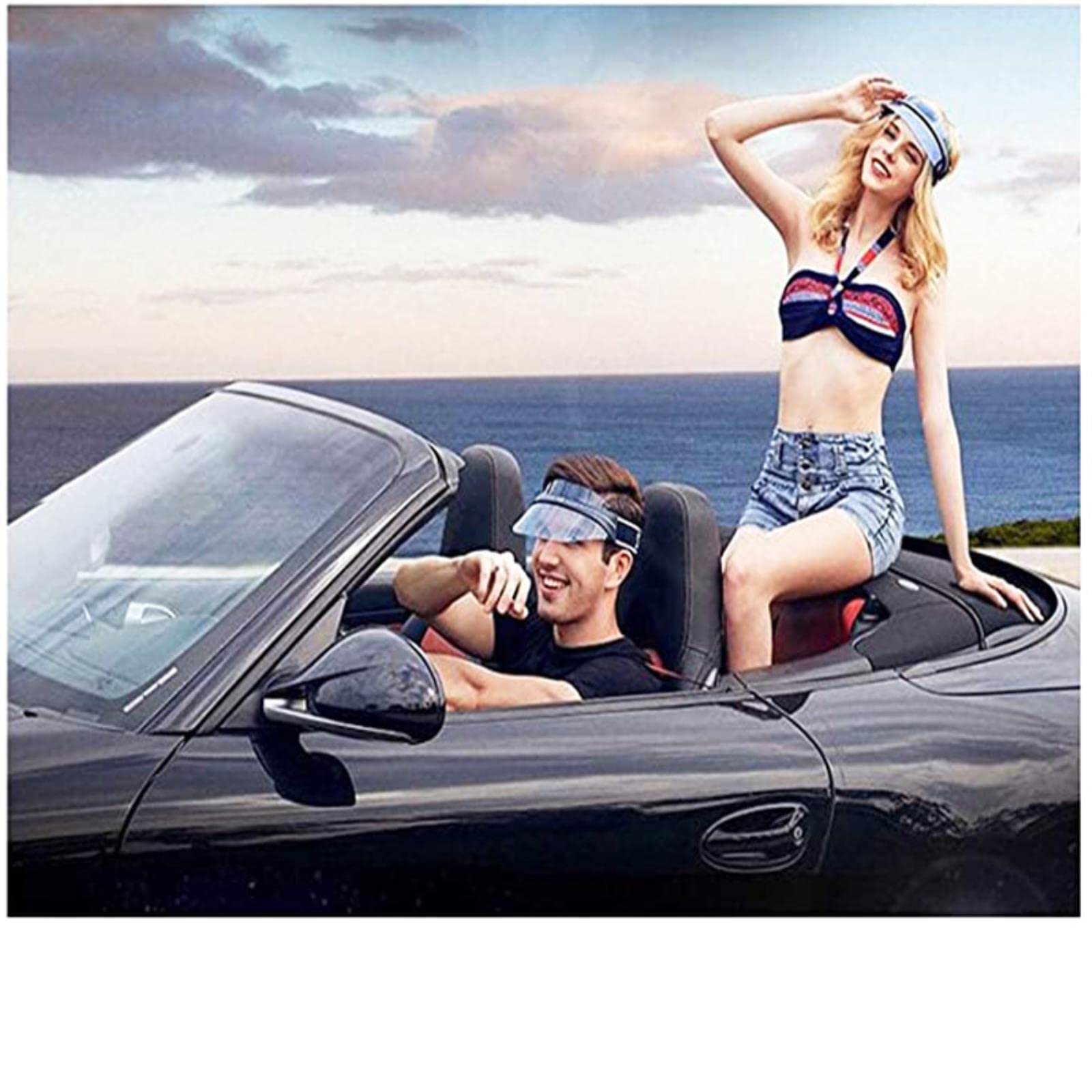 Chapeaux de Soleil Unisexe 80S Style Retro Néon Sun Visor Head Bandeau Cap Tennis De Golf