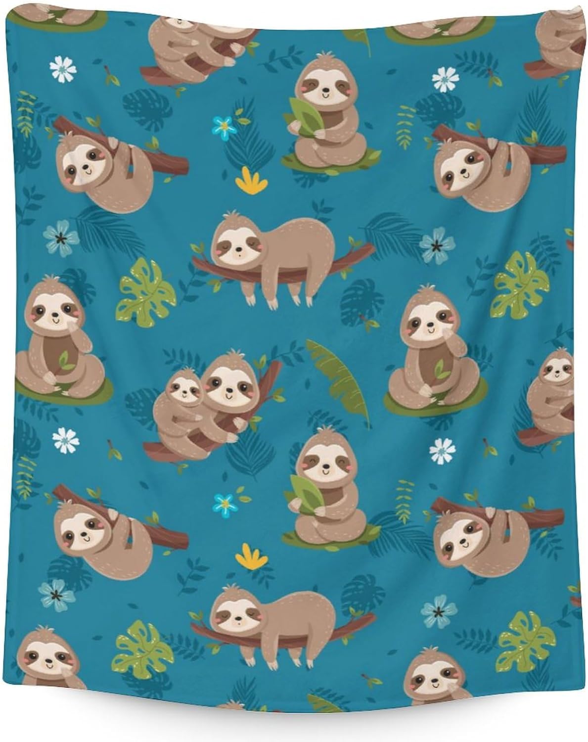 Sloth Blanket Gifts for Boys, Men - 60x80 Inches Twin Size - Soft Lightweight Fluffy Throws - Teal Cute Blankets for Couch