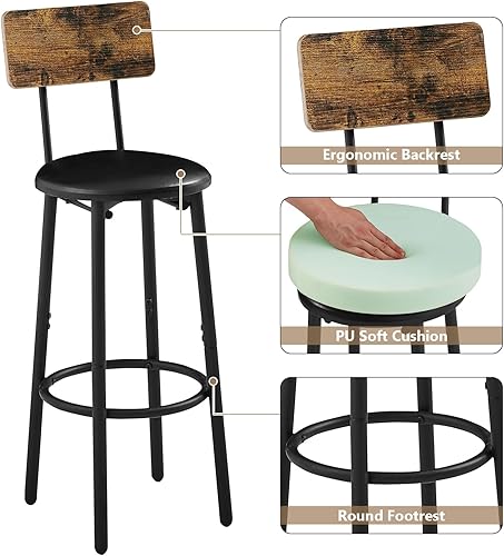 Miniatura 5 de Noskatu Juego de mesa y silla de bar para 2 mesas y taburetes industriales de altura de mostrador con cojín de poliuretano y respaldo, mesa de