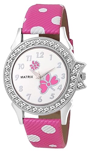 Matrix White Dial & Pink Leather Strap Analog Watch for Women's/Girls