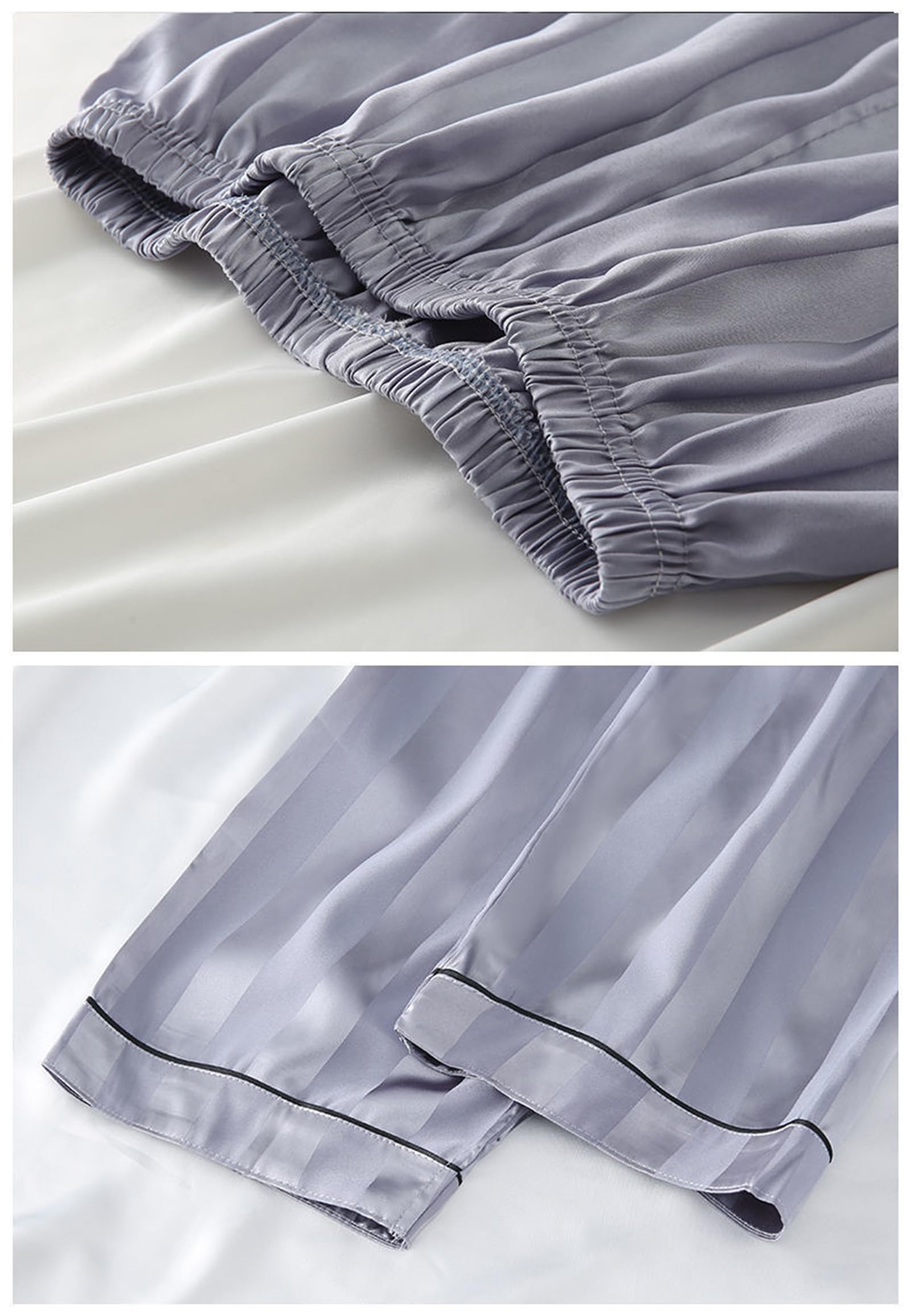 Pigiama da Uomo in Seta Imitazione a 3 Pezzi Set di Raso a Maniche Lunghe Plus Size Pigiameria Loungewear Pjs Set L-5XL