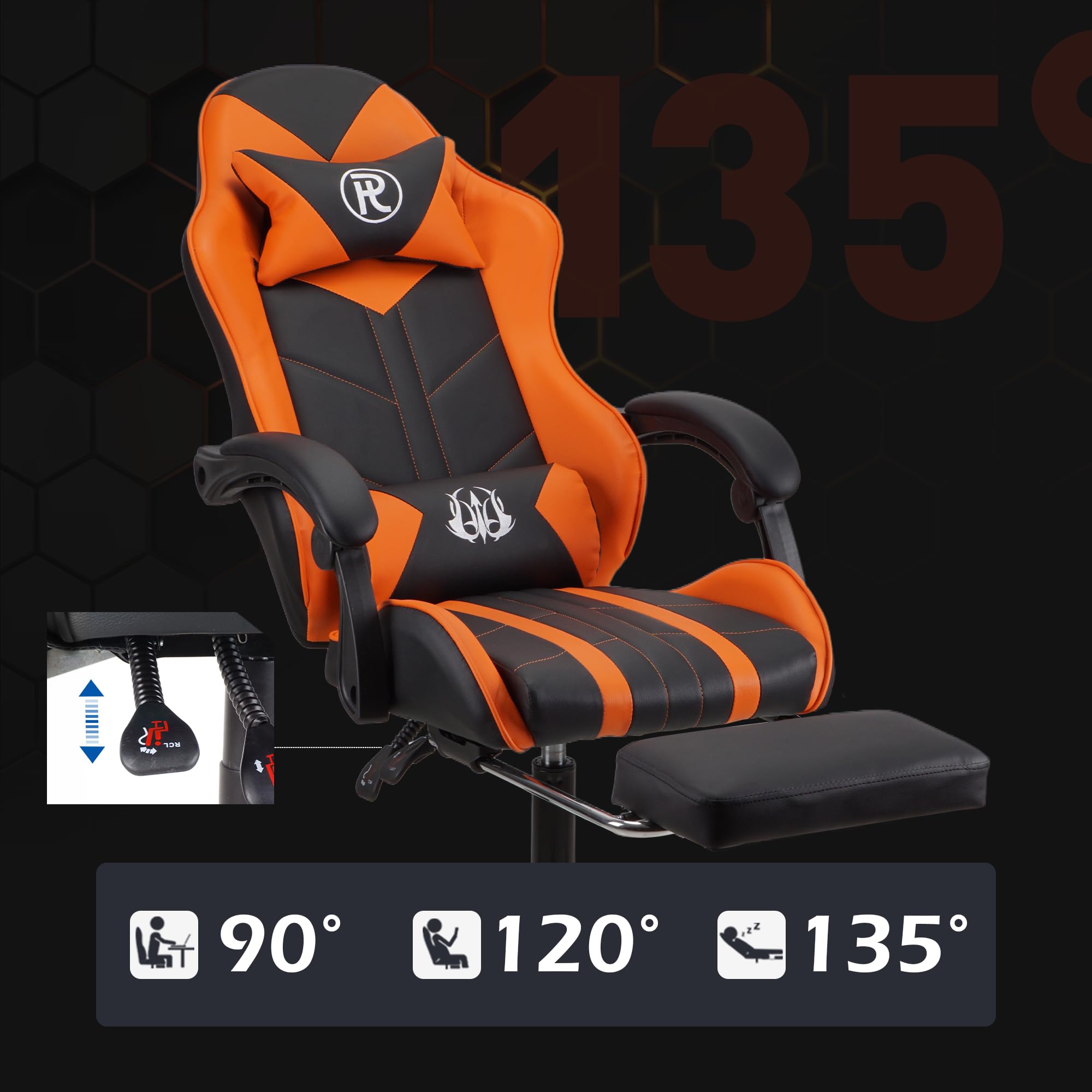 Play haha.Krzesło do gier Krzesło biurowe Krzesło obrotowe Krzesło komputerowe Krzesło do pracy Krzesło biurowe Krzesło ergonomiczne Krzesło wyścigowe Krzesło skórzane (pomarańczowy, Z podnóżkiem)