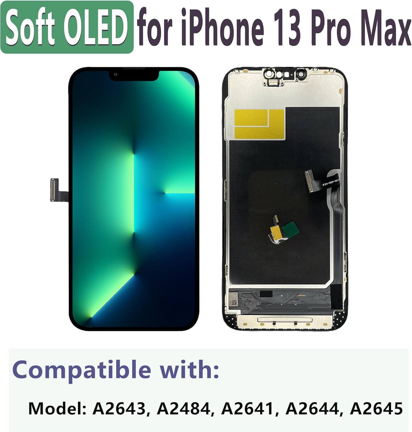 MP+ for iPhone 13 Pro Max Soft OLED Screen Replacement,[FHD][COF][Face ID] Touch Display Digitizer Assembly with Repair Tools Kit,Waterproof Tape