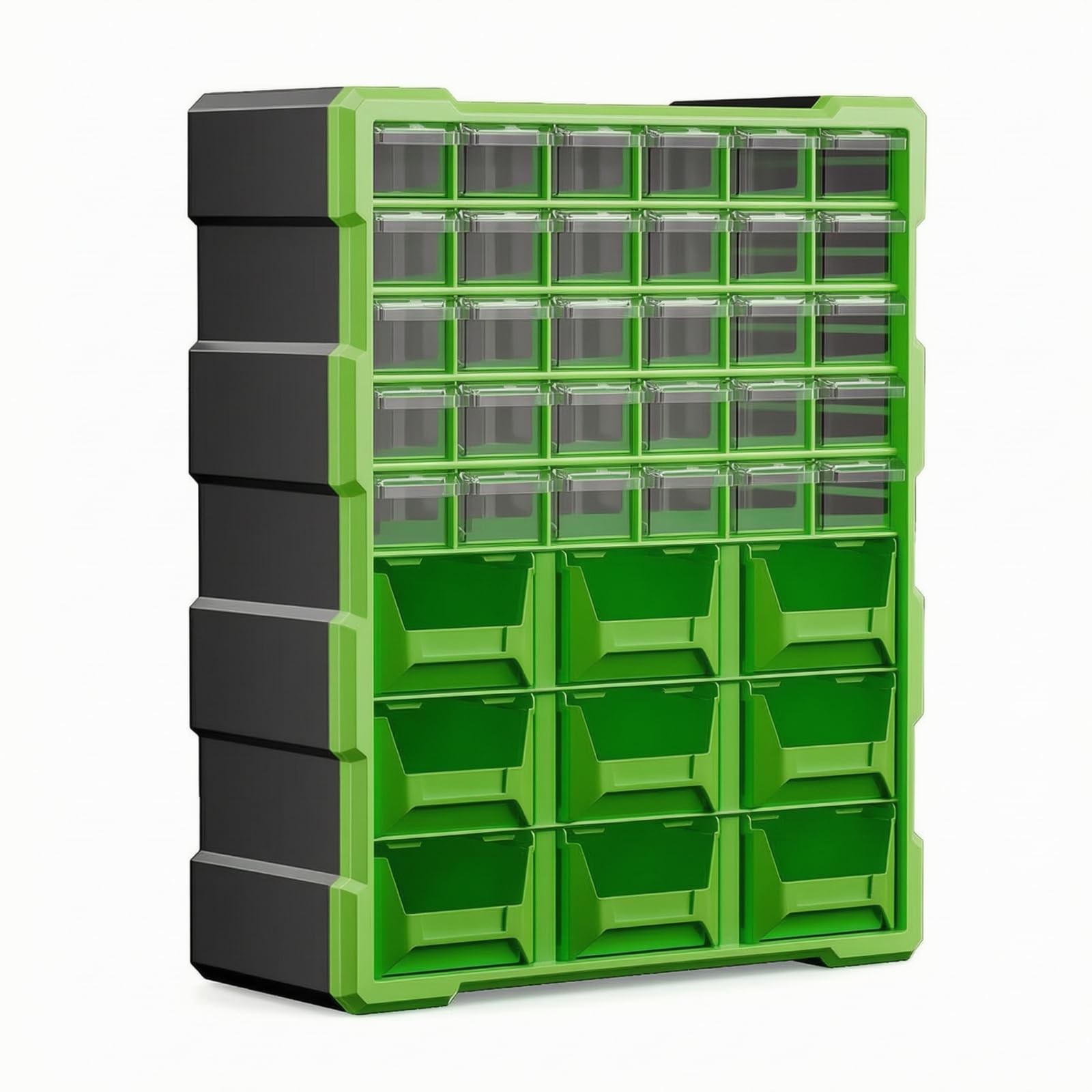Organizador Modular Pared y Mesa Plástico Organizador con Cajones Frontales Transparentes Pequeño para Banco Trabajo, Ferretería Doméstica, Verde