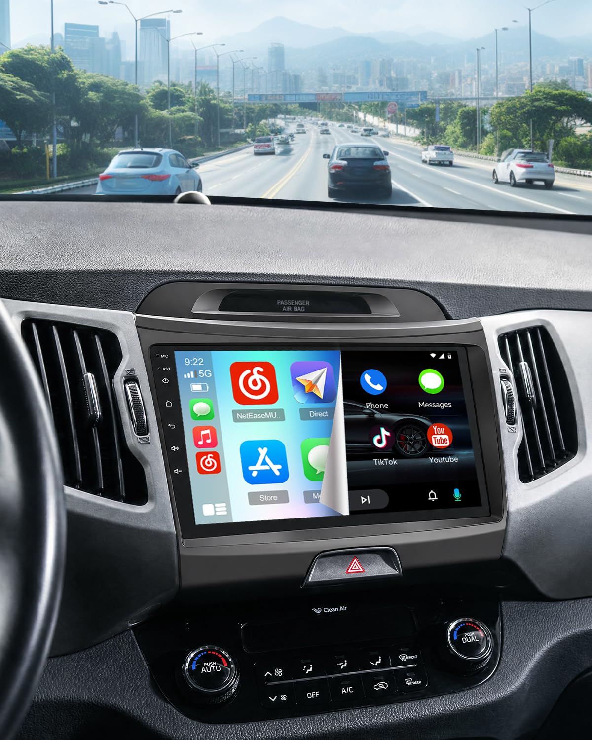 Roinvou Radio samochodowe do Kia sportage 2010-2016 bezprzewodowy odtwarzacz CarPlay Android Auto MirrorLink, 9-calowy ekran dotykowy radia z Bluetooth EQ FM UI SWC Kamera cofania
