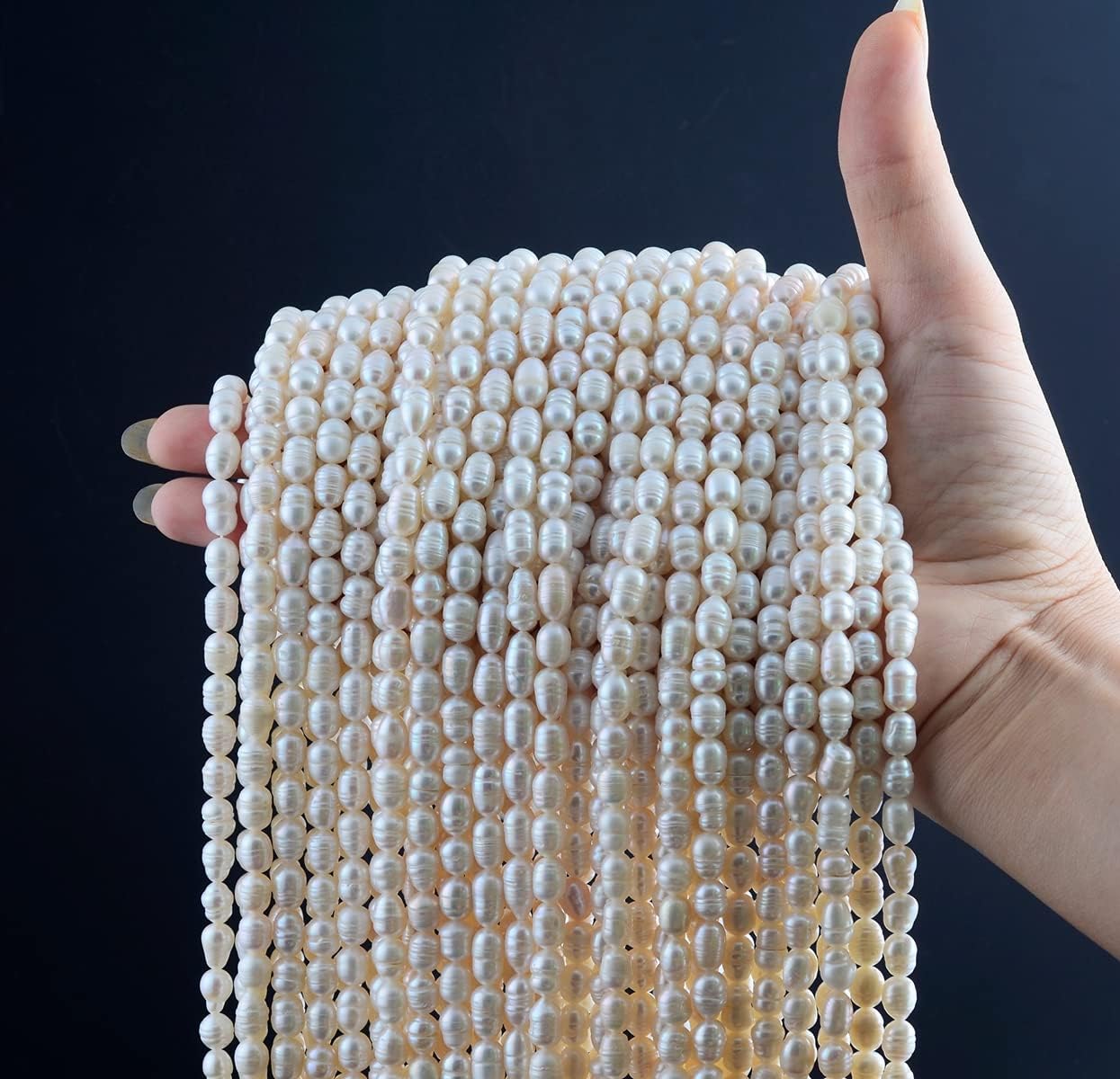 Pearls Beads for Jewelry Making 100pcs 7-8mm Natural Genuine Real Freshwater Cultured Pearl White Rice Oval Loose Gemstone Bead Holes 0.7mm Crafts Necklaces Bracelets Earrings (White, 7-8mm) - Image 3