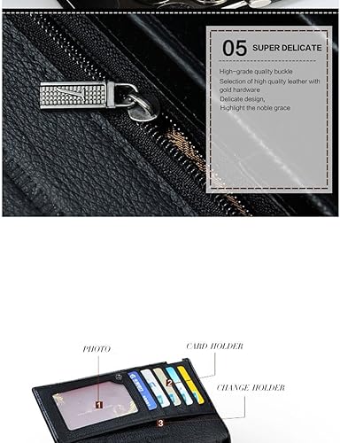 Miniatura 5 de Monedero de cuero genuino Monedero Damas Cocodrilo Long Clutch Carteras Mujeres Monederos Titulares (negro)