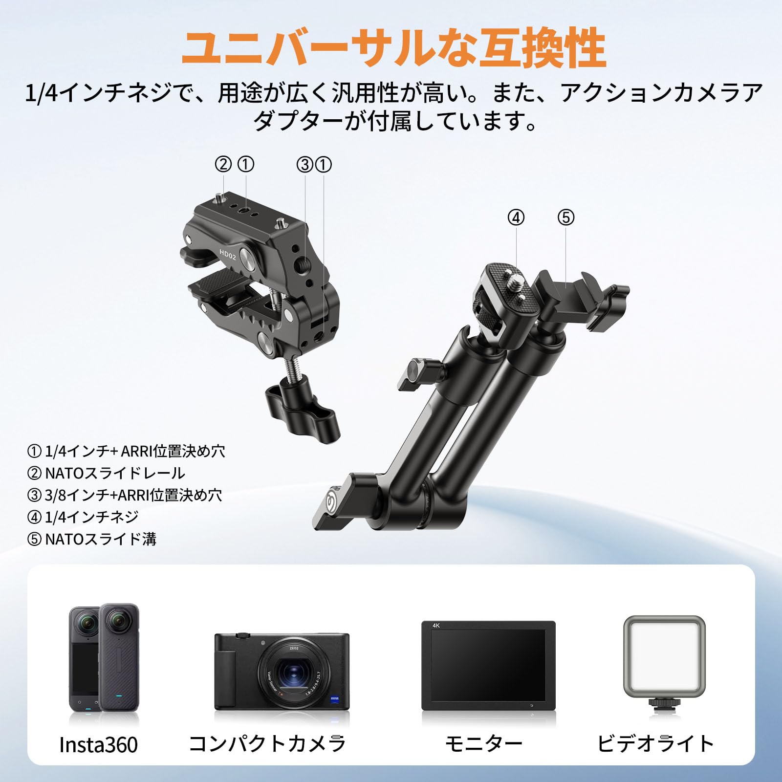 Amazon | Ulanzi HD02 カメラマウント アーム+クランプ 10インチ