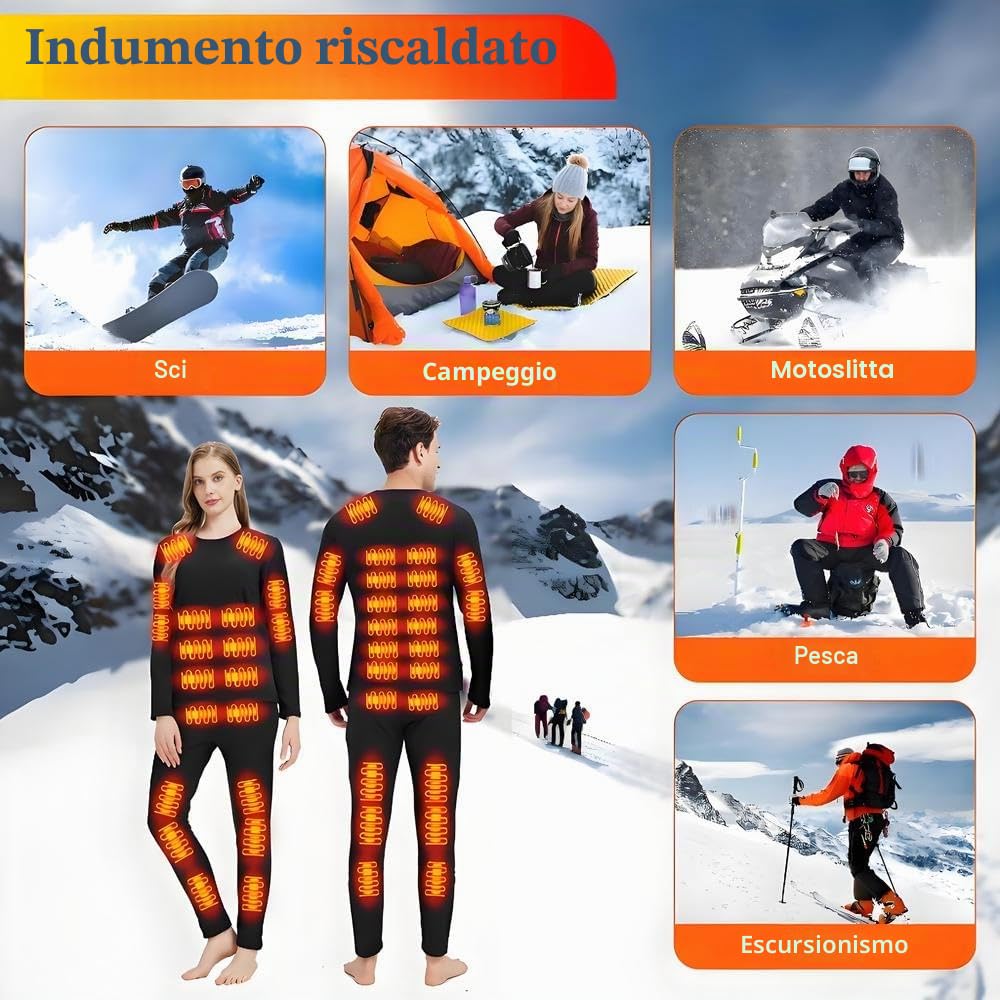 Completo Intimo Termico riscaldante Intelligente a 42 Zone per Uomo e Donna,Ricarica USB Abbigliamento Invernale riscaldato & nero/4XL