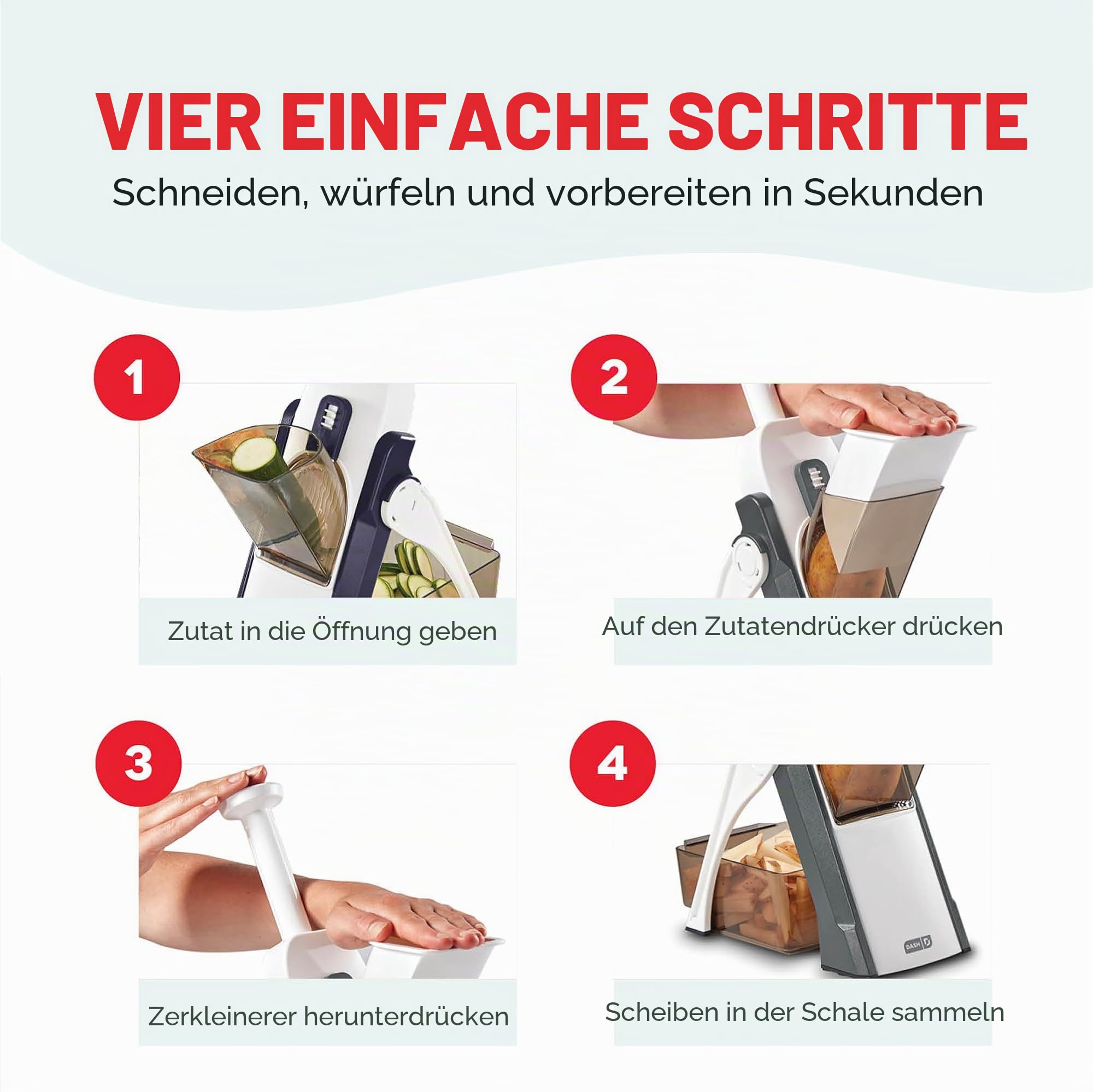 DASH Safe Slice Mandoline Slicer, Julienne + Dicer für Gemüse, Meal Prep & More mit 30+ Voreinstellungen & Dickenversteller, Presets, Aqua