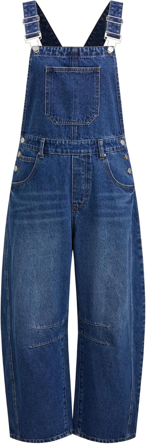 CIDER Overalls For Women Barrel Baggy Overall With Pockets Adjustable Strap Trendy Denim Jumpsuit