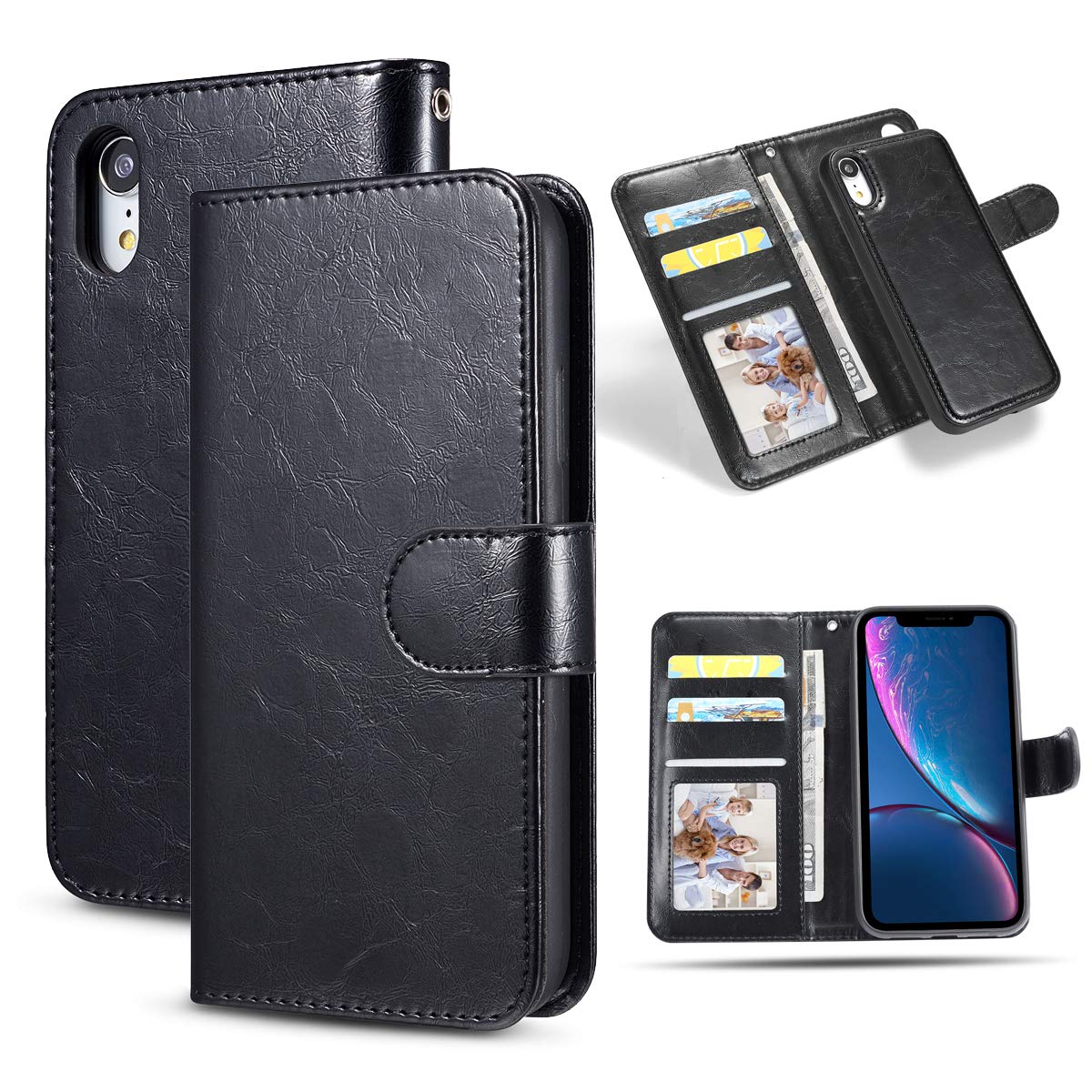 QLTYPRI for iPhone Xs Max Case, [Detachable] Magnetic Wallet Case Durable PU Leather TPU Bumper with Card Holder Kickstand Shockproof Flip Wallet Case for iPhone Xs Max - Black
