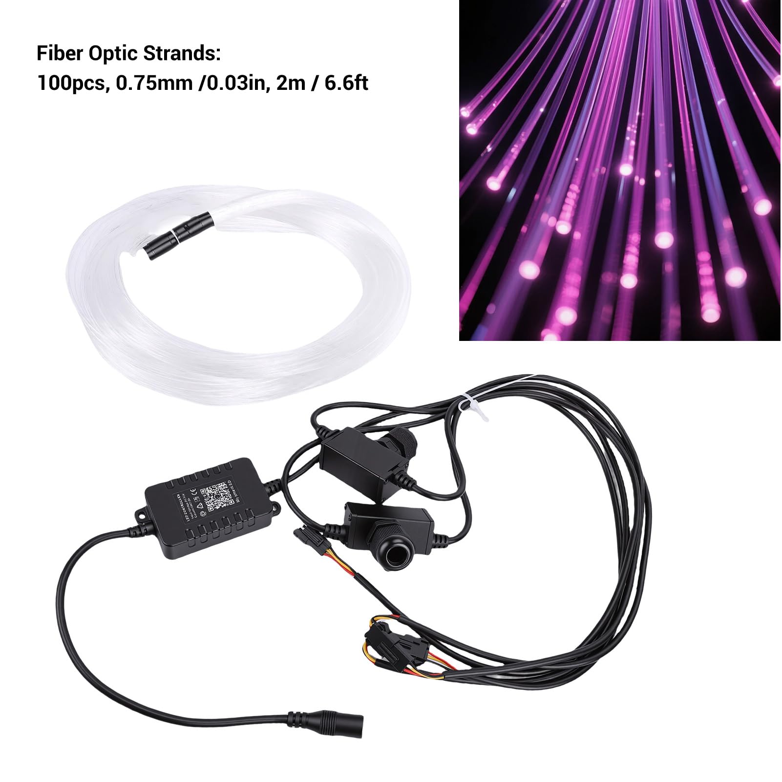 Luocute Luce a Fibra Ottica, Kit Luci LED RGBW da 1,5 W con 100 Fili PMMA da 0,75 Mm 2 M, Telecomando APP BT per Soffitto di Casa Auto, Cavo in Fibra Ottica Ponticello Cavo Patch