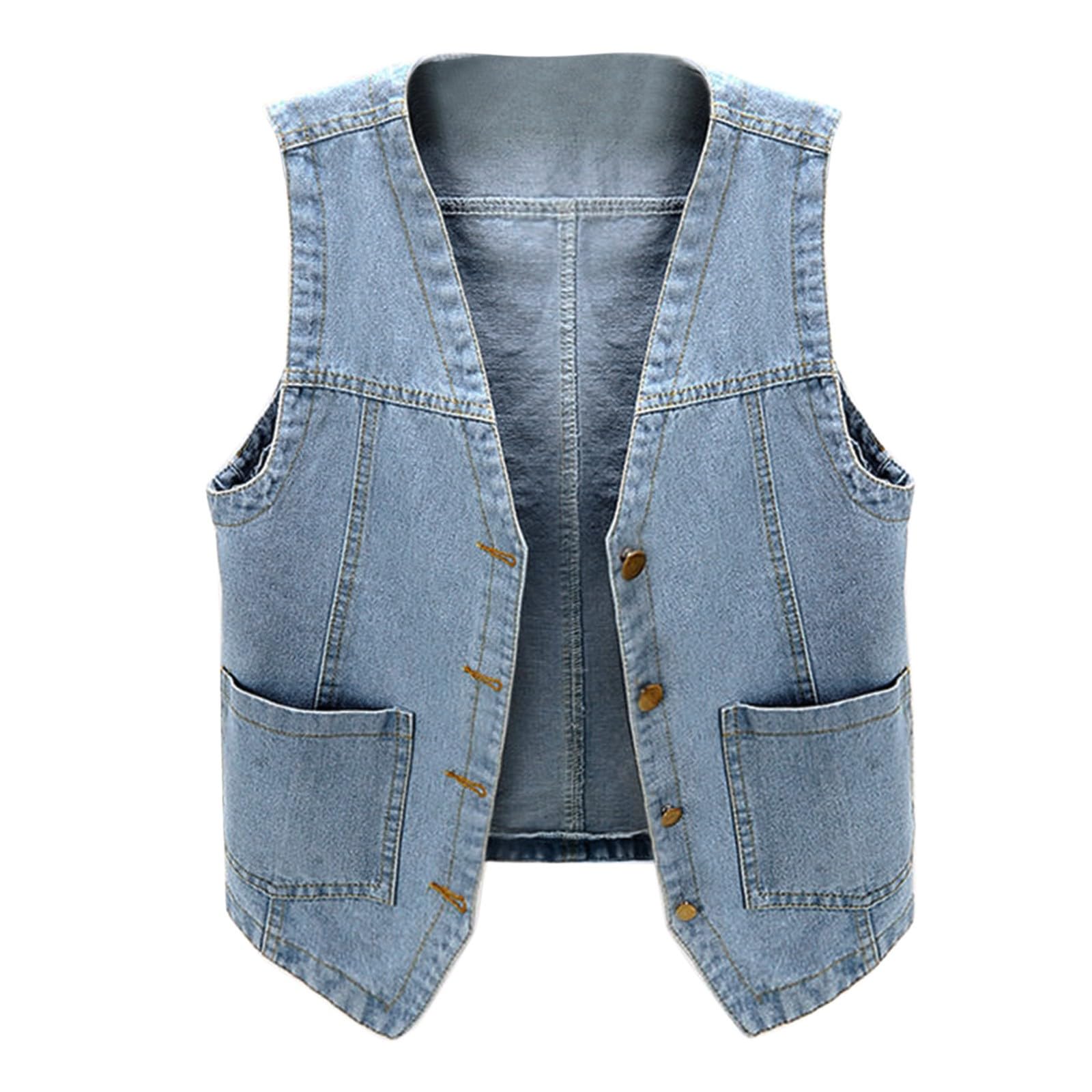 Generisch Catégorie de produit Gilet en jean pour femme - Gilet en jean sans manches avec col en V et boutonnière