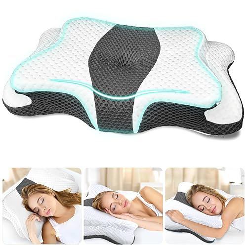 CHxxy Memory Foam Pillows, Cervical Pillow for Neck and Shoulder Pain Relief, Ergonomic Contour Bed Pillow, Soft for Side Sleep Stomach Sleeping and Back Sleeper - Queen Size-24.8''Lx14.96''Wx5.78''H - Grey