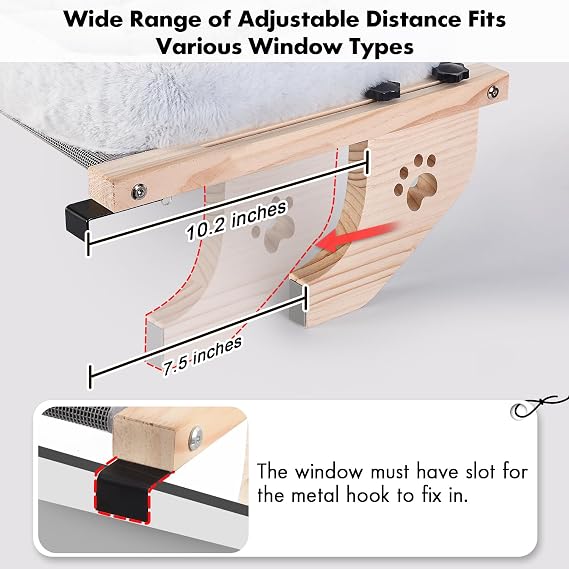 AMOSIJOY Wooden Cat Windowsill Perch with Zipper Cushion Bed, 24.4in