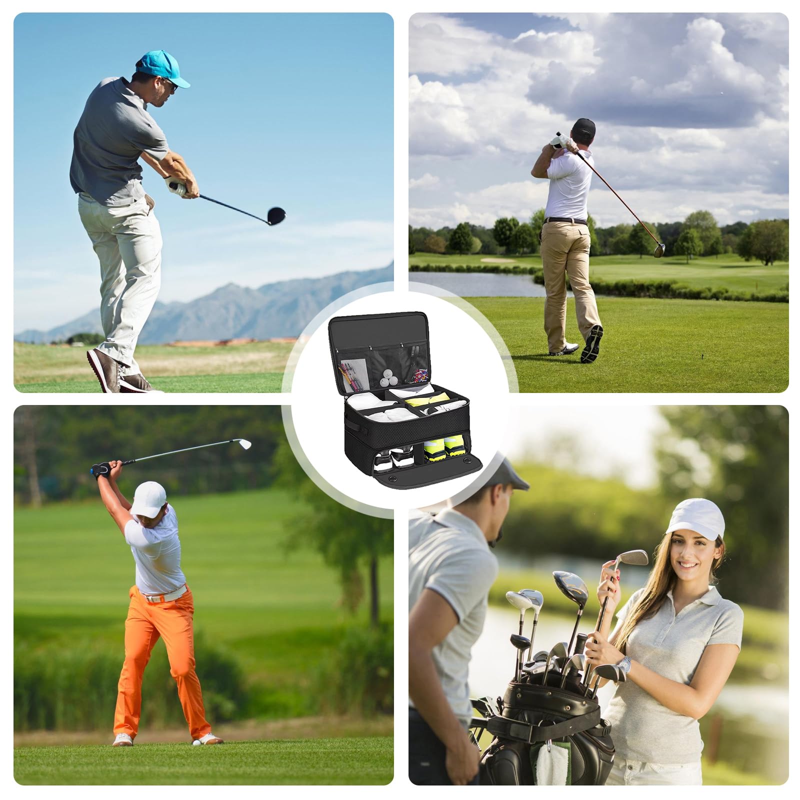 Solución de almacenamiento para golfistas con compartimento expandible que mantiene los equipos deportivos ordenados, gran capacidad para todos los accesorios esenciales de golf y organizadores