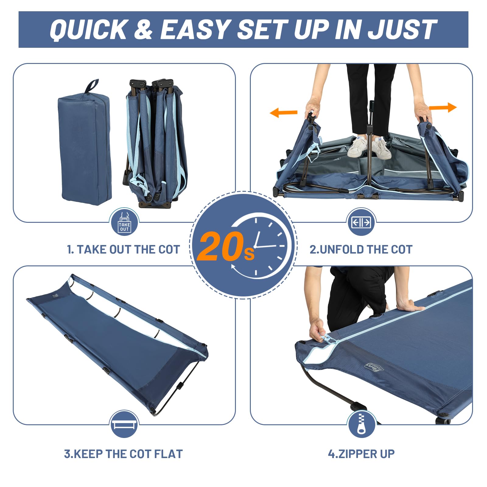 TIMBER RIDGE Cama Plegable Compacta Acampada Cama de Camping Jardin Portátil Ultraligera Fuerte Resistente, Capacidad de 120kg
