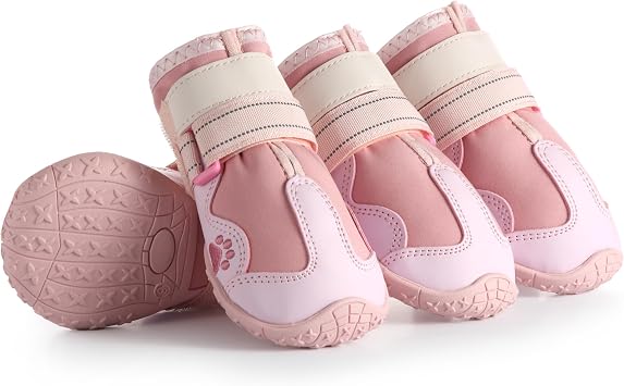 Dog Shoes for Large Dogs, Anti-Slip Dog Boots for Winter Snow, Hot Pavement, Dog Booties & Paw Protectors Pink Size 7