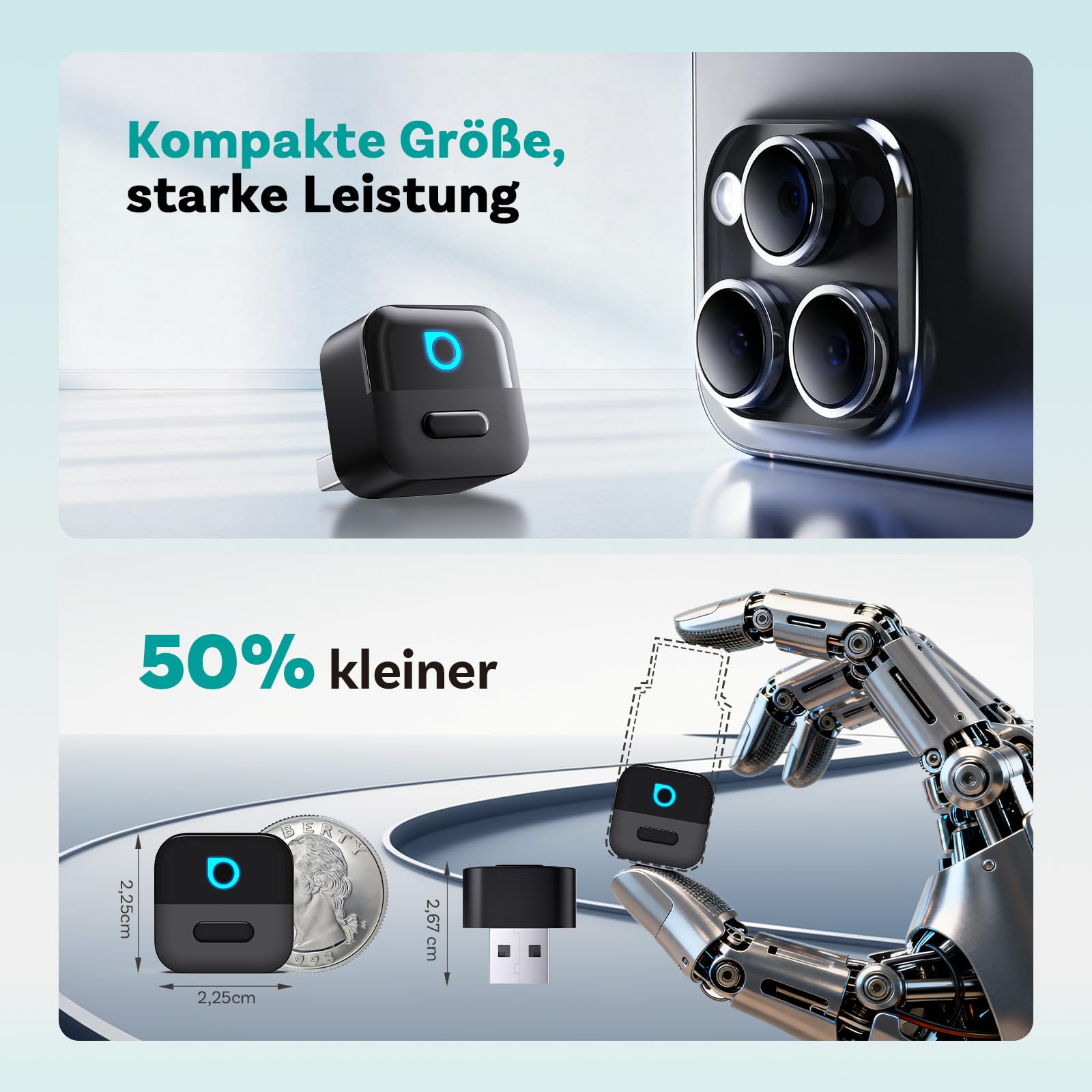 (2026 Neu) OTTOCAST 2-in-1 Wireless CarPlay & Android Auto Adapter, Ottocast Mini Pico mit EIN-Knopf-Trennung, WiFi 6, Bluetooth 5.4, Plug & Play für Fahrzeuge mit werkseitigem CarPlay/Android Auto