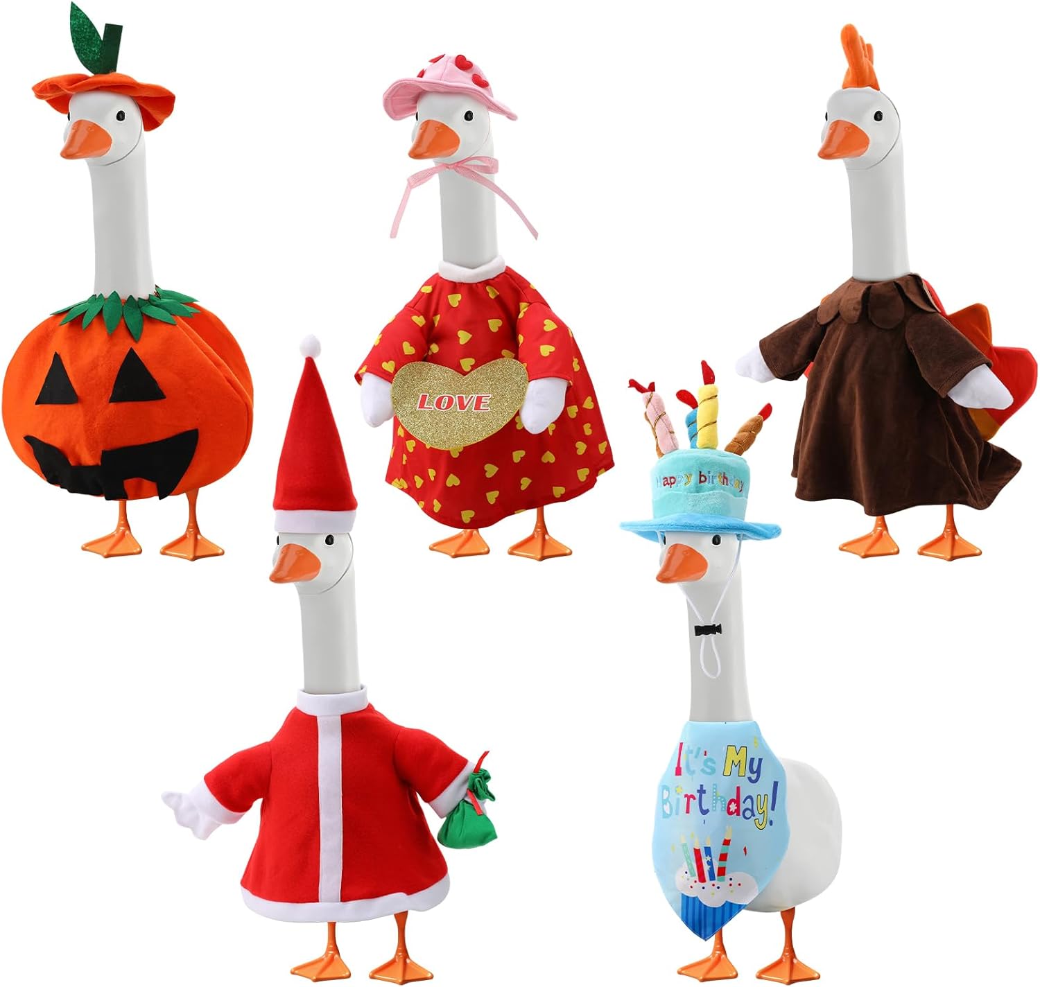 5 Set Holiday Porch Goose Outfits All Seasons Lawn Porch Goose Clothes Costume Valentine‘s Day Birthday Thanksgiving Halloween Christmas for Patio Yard Lawn Decor