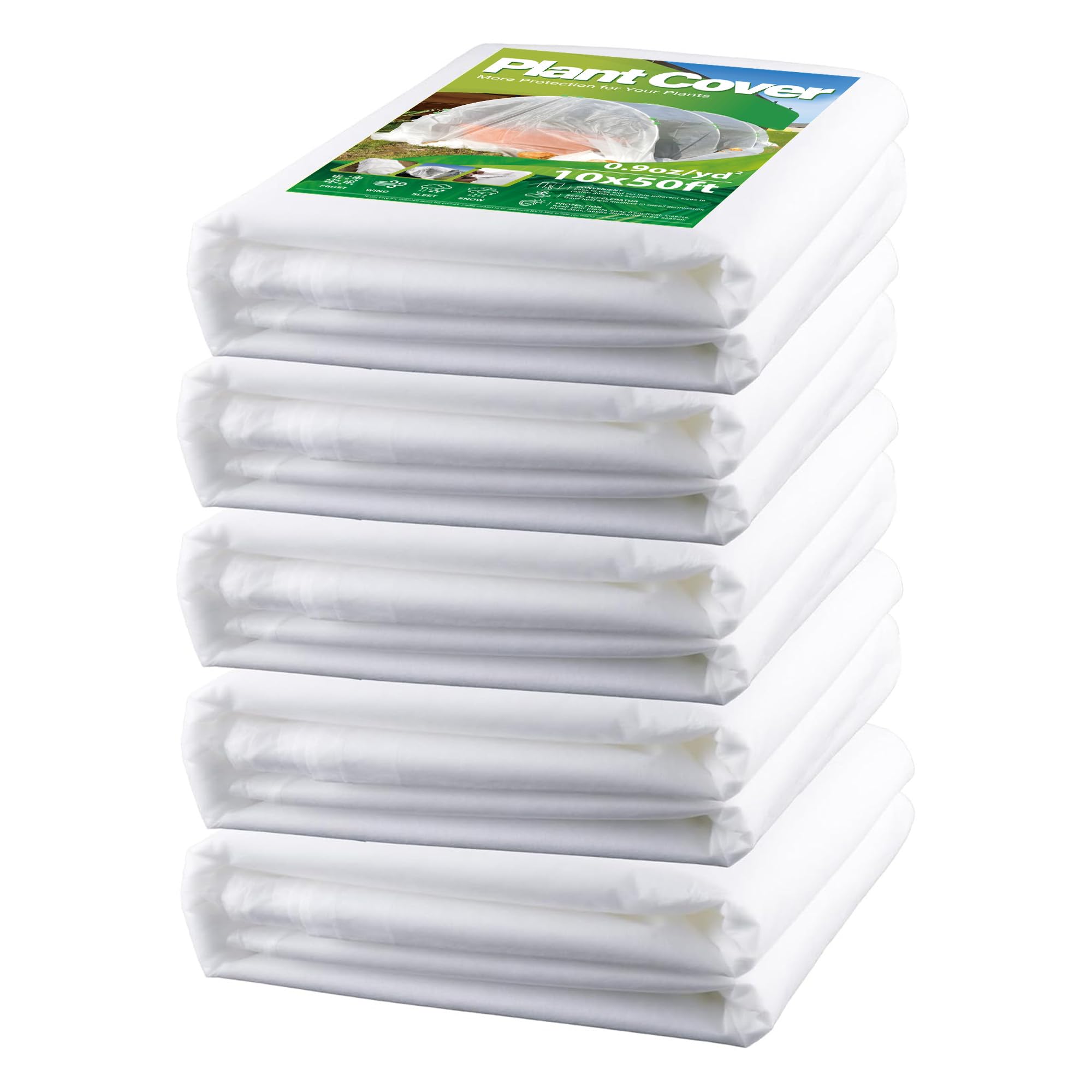 Paquete de 5 cubiertas para plantas de 10 x 50 pies, protección contra la congelación, manta de tela para heladas, cubierta flotante para hileras de invierno, 25.5 g/yd