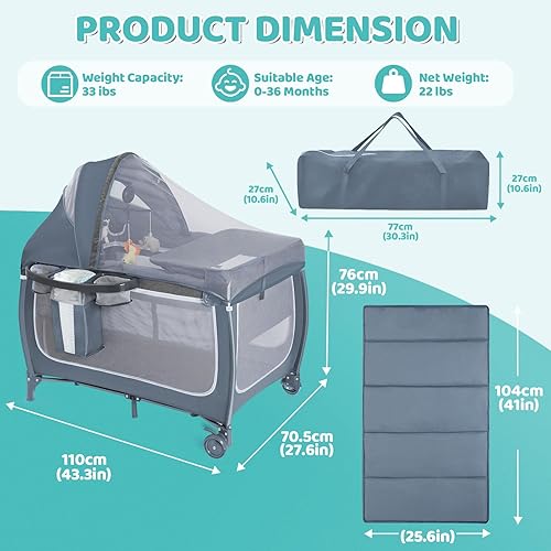 Miniatura 2 de SIMPLGIRL Moisés de noche para bebé, paquete 4 en 1 n P-Lay - Cuna de bebé con mosquitera, T-oys y Music B-ox, colchón, patio plegable para recién