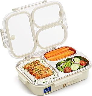 Everusely Edelstahl-Bento-Box/Brotdose ​– 750 ​ml ​– Auslaufsichere Lunchbox aus Metall mit 3 ​Fächern ​– Hochwertiger Snackbehälter mit Fächern und durchsichtigem Deckel